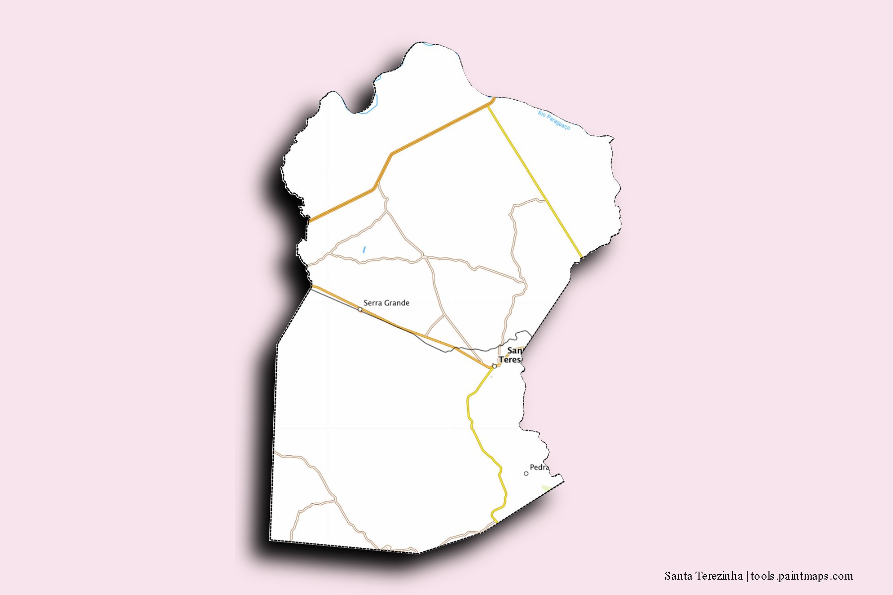 Mapa de barrios y pueblos de Santa Terezinha con efecto de sombra 3D