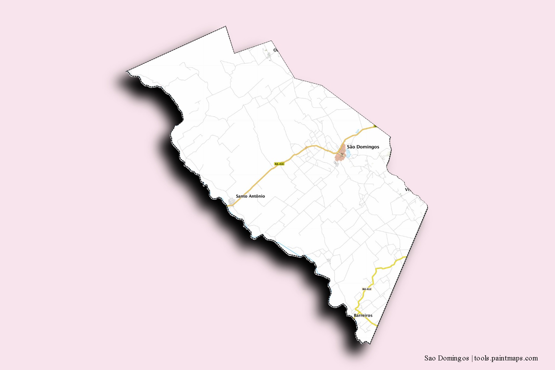 Mapa de barrios y pueblos de Sao Domingos con efecto de sombra 3D