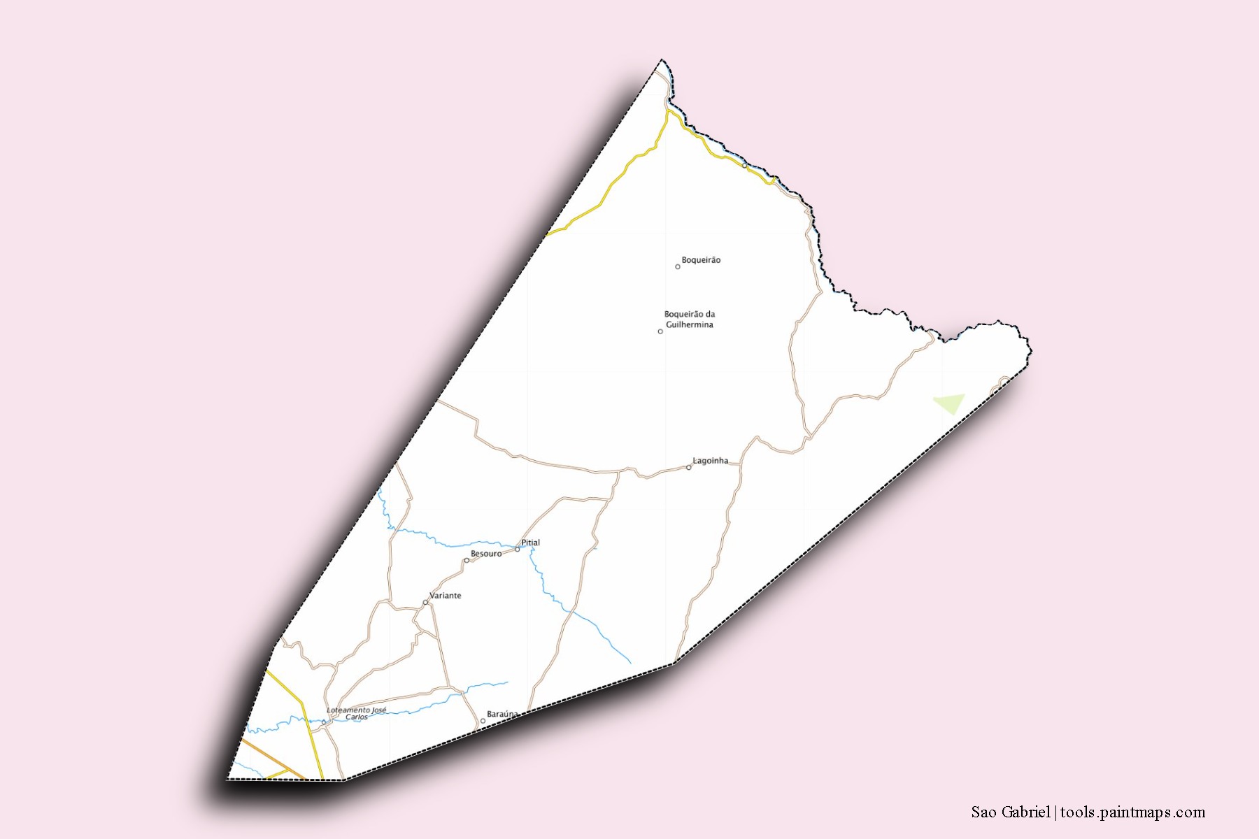 Mapa de barrios y pueblos de Sao Gabriel con efecto de sombra 3D