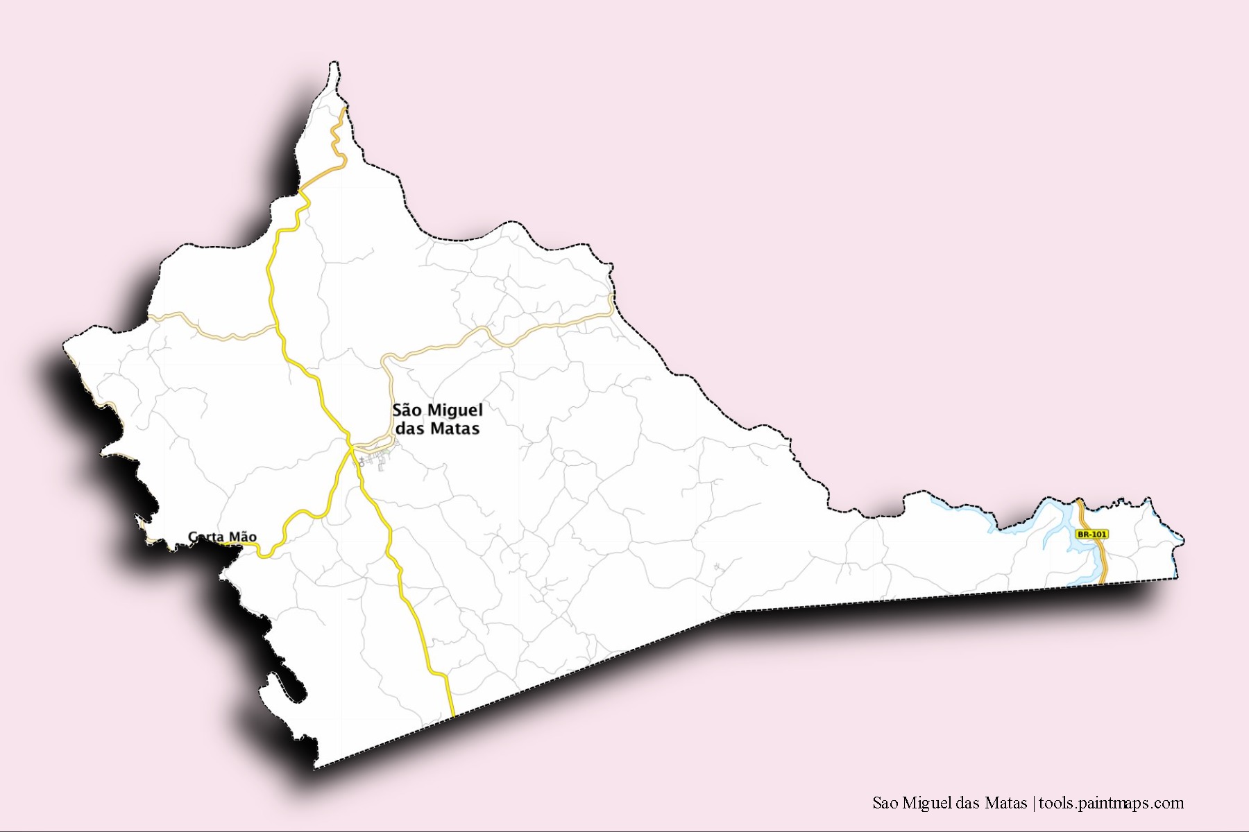3D gölge efektli Sao Miguel das Matas mahalleleri ve köyleri haritası
