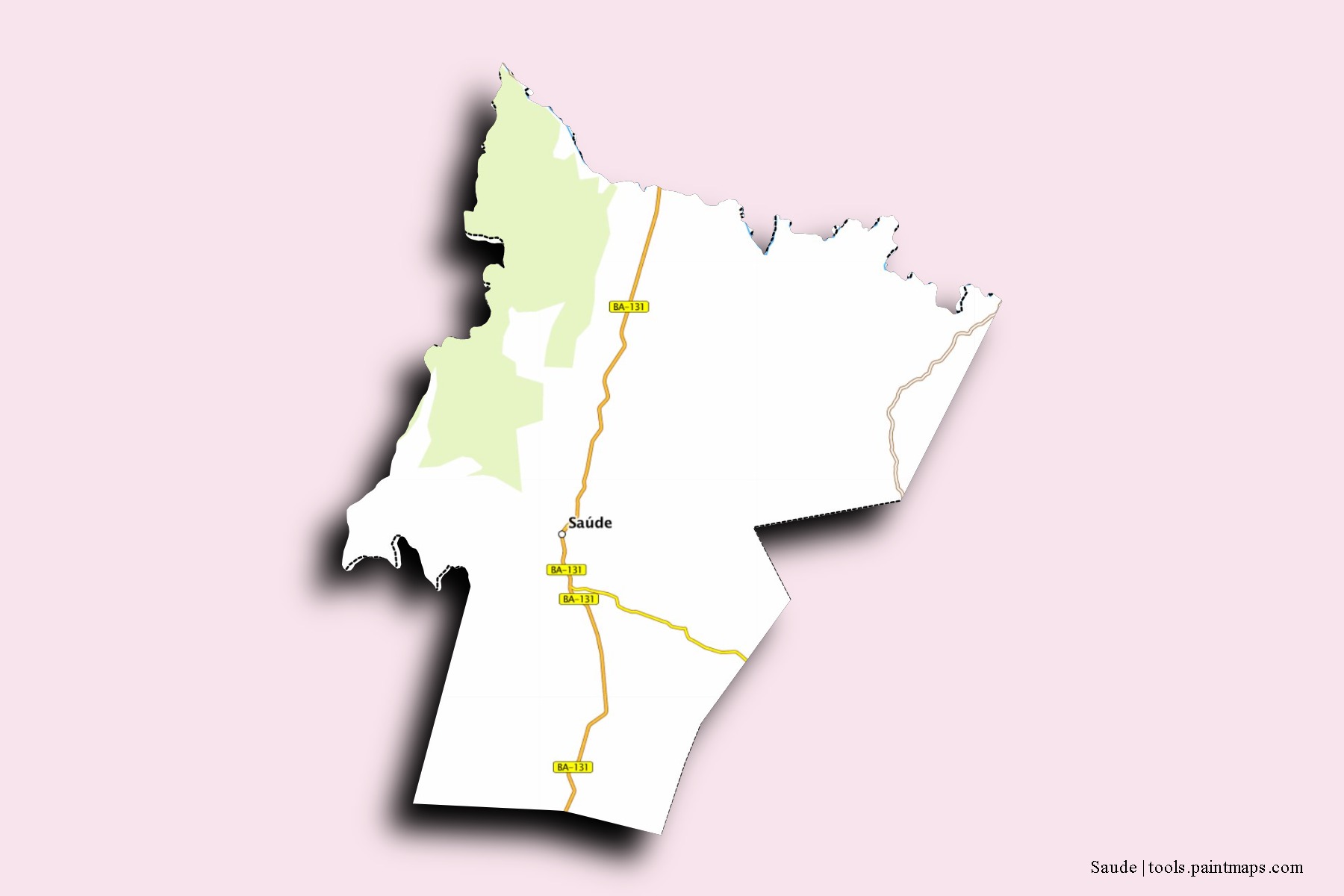 Mapa de barrios y pueblos de Saude con efecto de sombra 3D