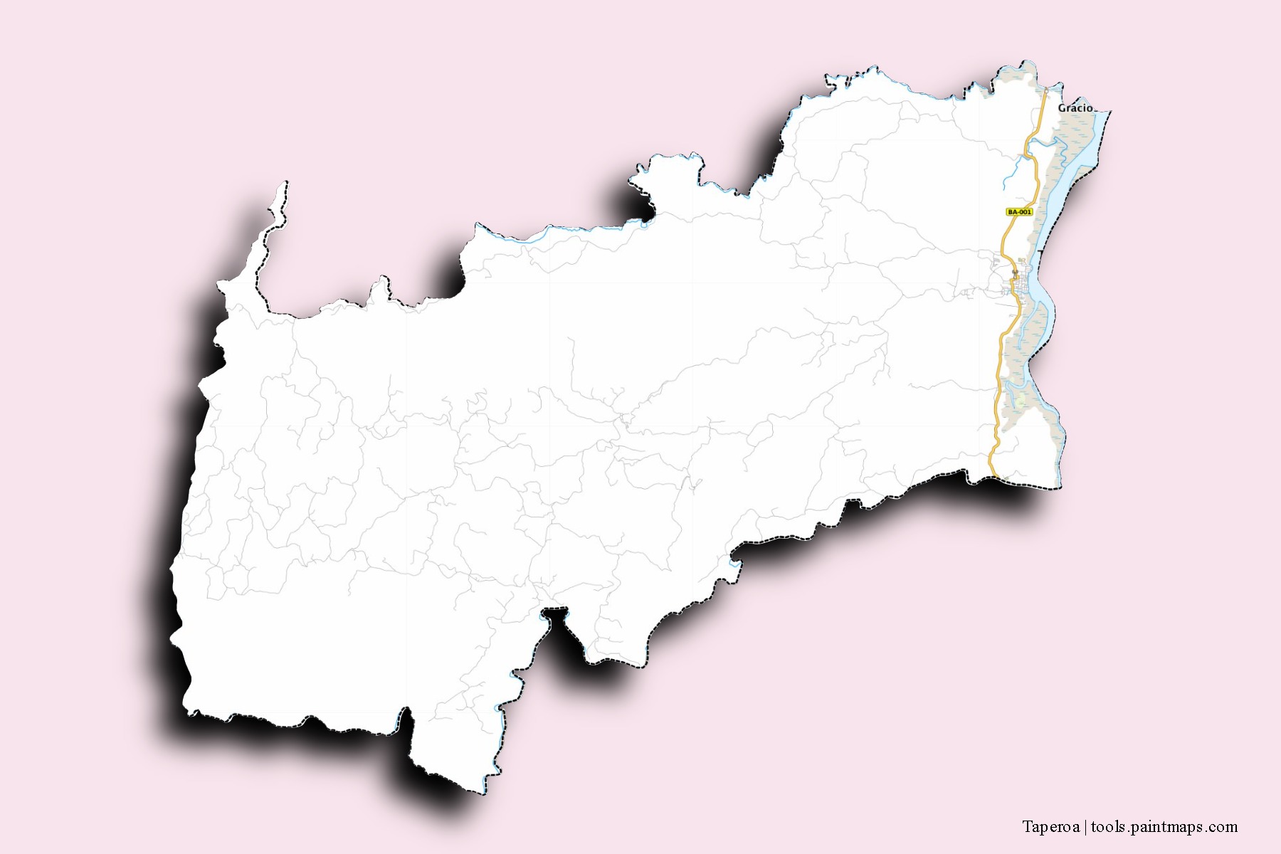 Mapa de barrios y pueblos de Taperoa con efecto de sombra 3D