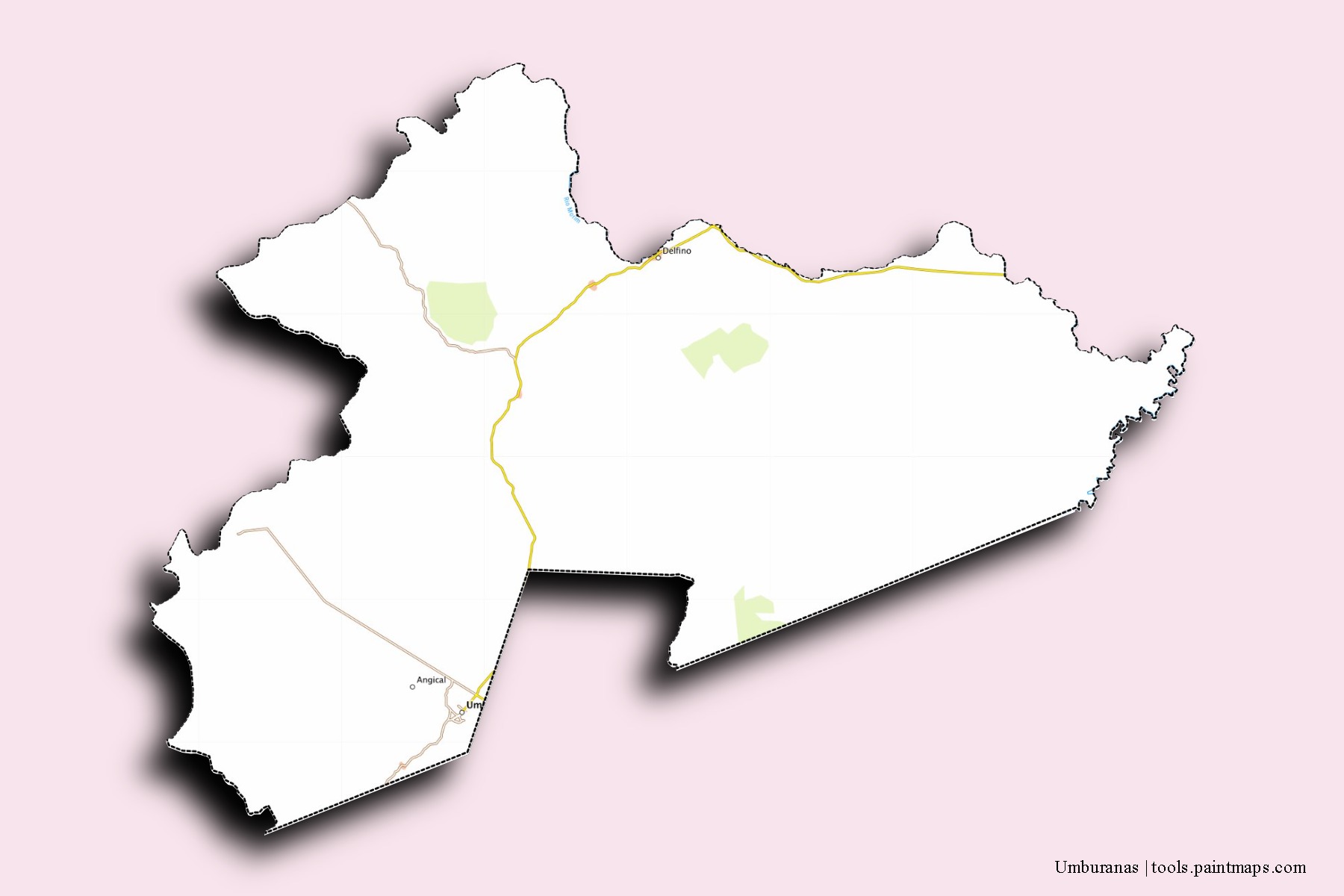 Mapa de barrios y pueblos de Umburanas con efecto de sombra 3D