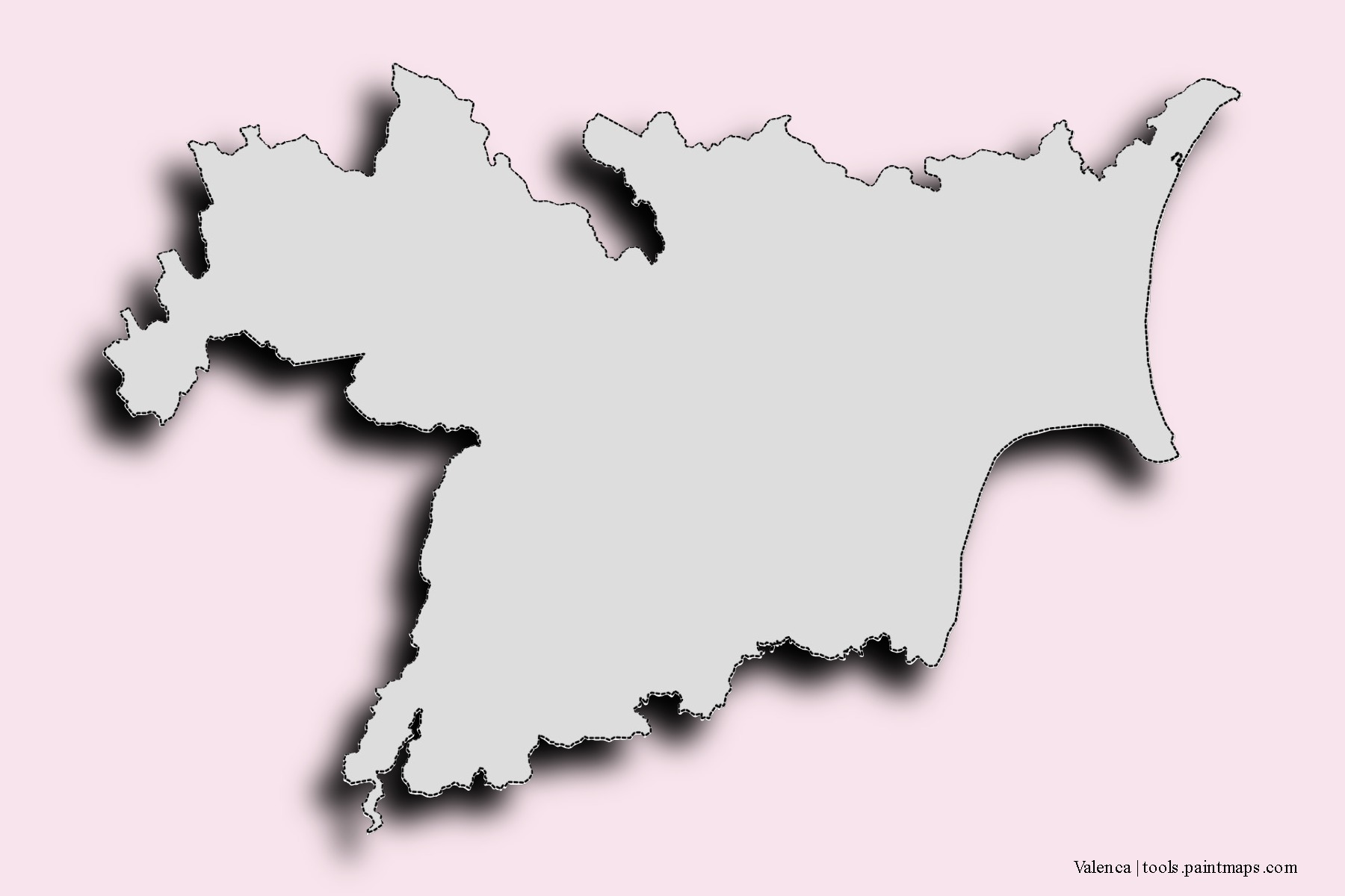 Mapa de barrios y pueblos de Valenca con efecto de sombra 3D