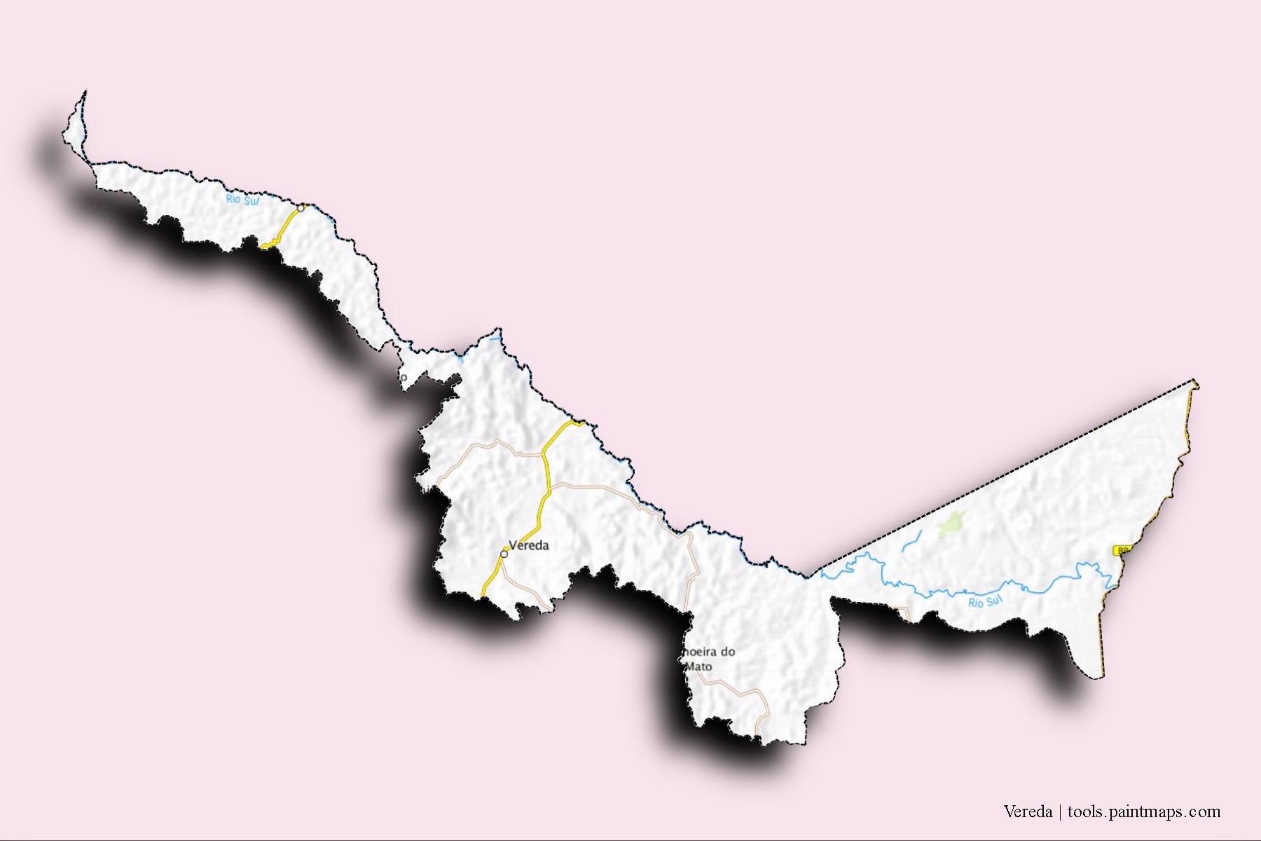 Mapa de barrios y pueblos de Vereda con efecto de sombra 3D