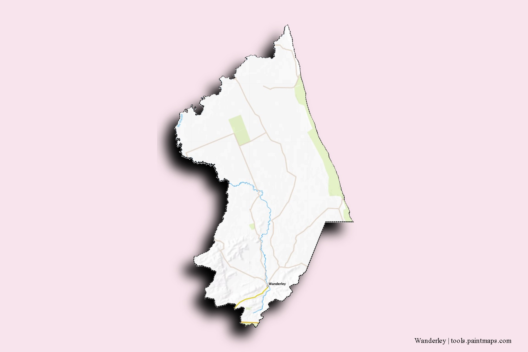 Mapa de barrios y pueblos de Wanderley con efecto de sombra 3D