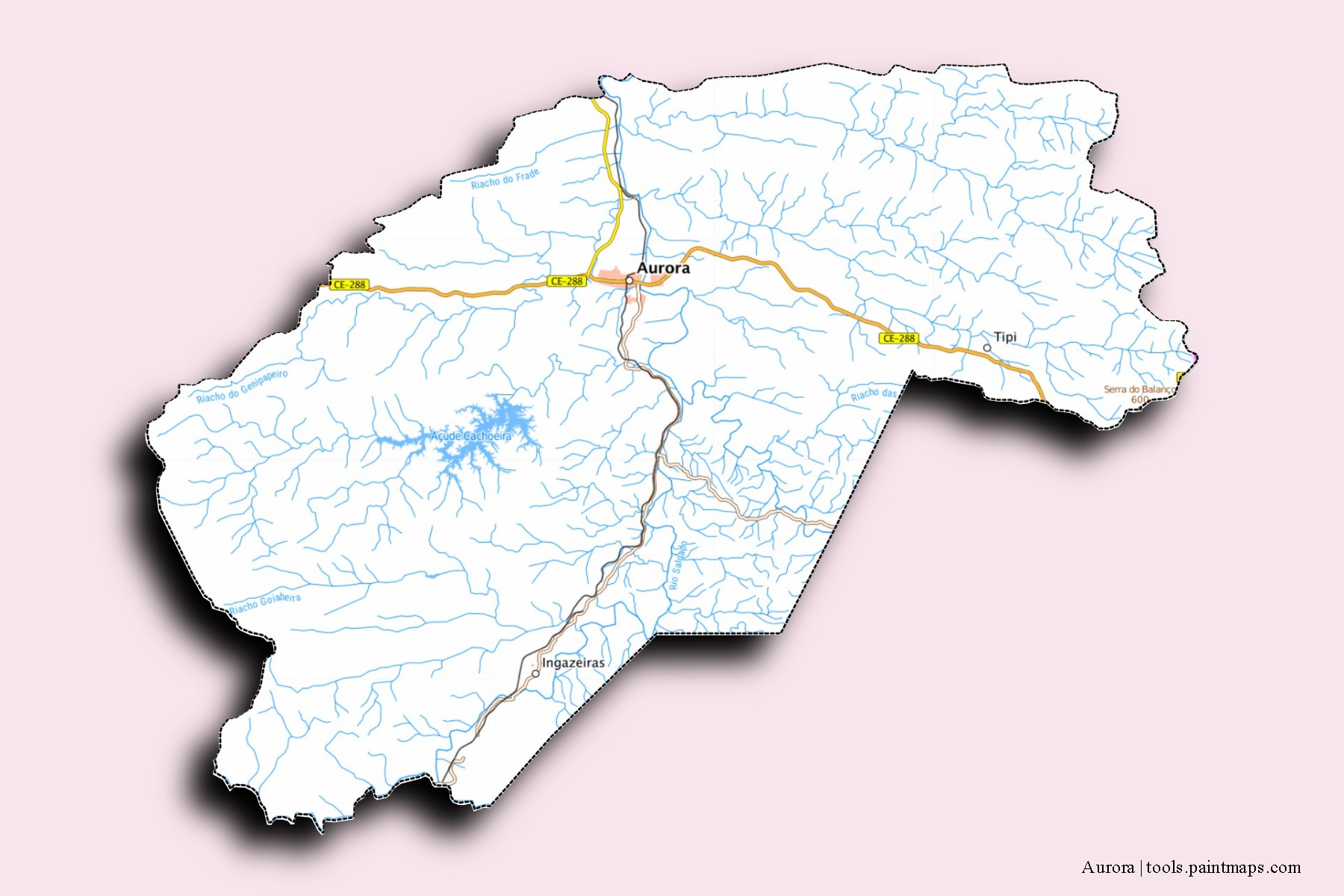 Mapa de barrios y pueblos de Aurora con efecto de sombra 3D