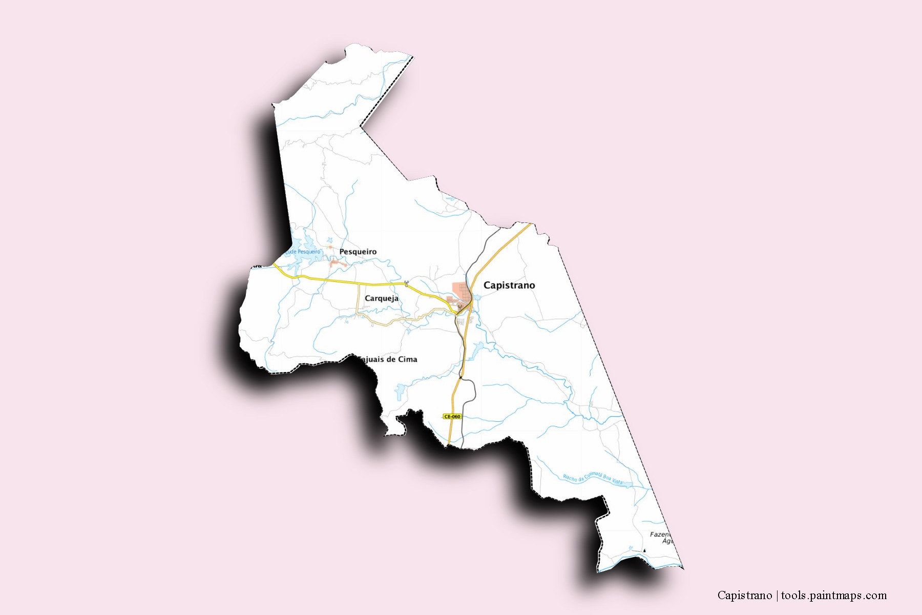 Mapa de barrios y pueblos de Capistrano con efecto de sombra 3D