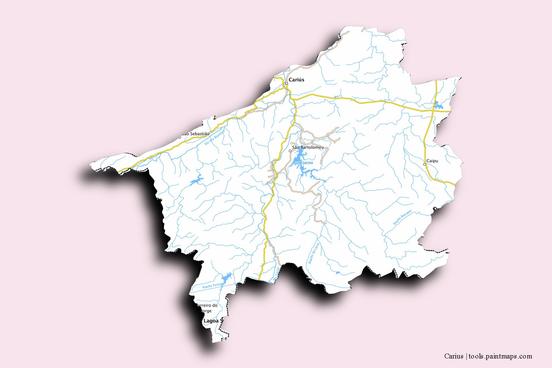 Mapa de barrios y pueblos de Carius con efecto de sombra 3D