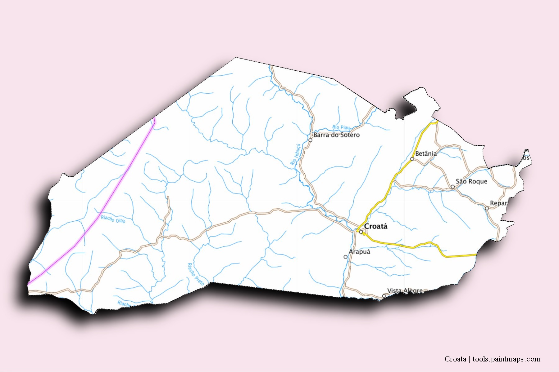 Croata neighborhoods and villages map with 3D shadow effect