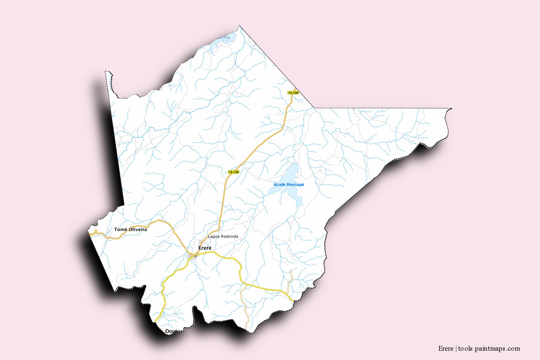 Mapa de barrios y pueblos de Erere con efecto de sombra 3D