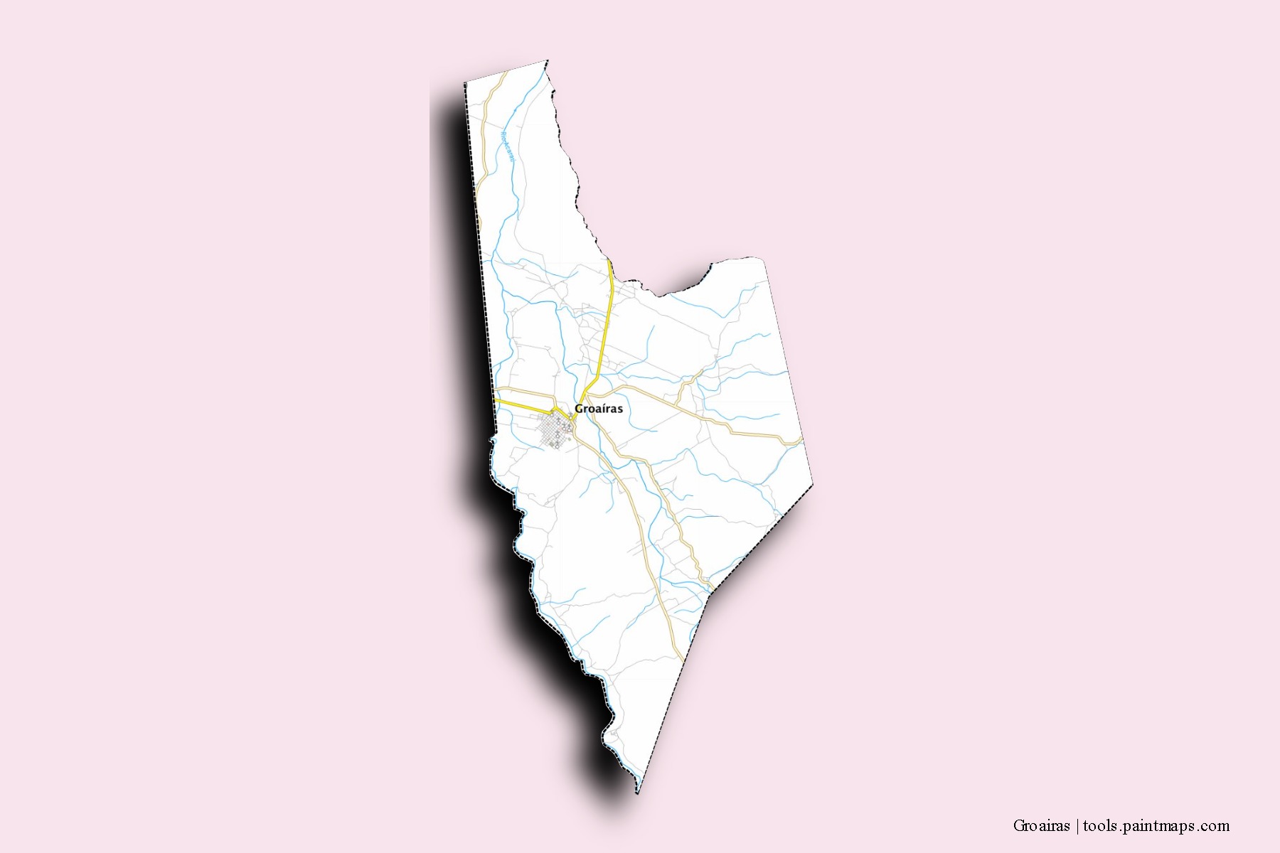 Mapa de barrios y pueblos de Groairas con efecto de sombra 3D