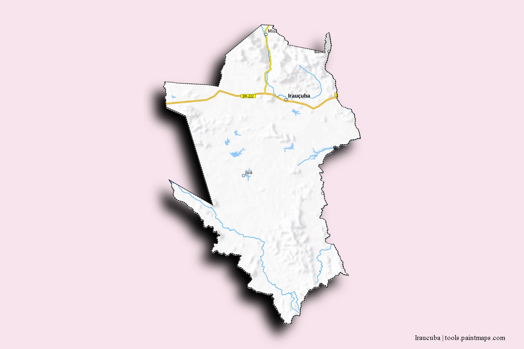 Mapa de barrios y pueblos de Iraucuba con efecto de sombra 3D