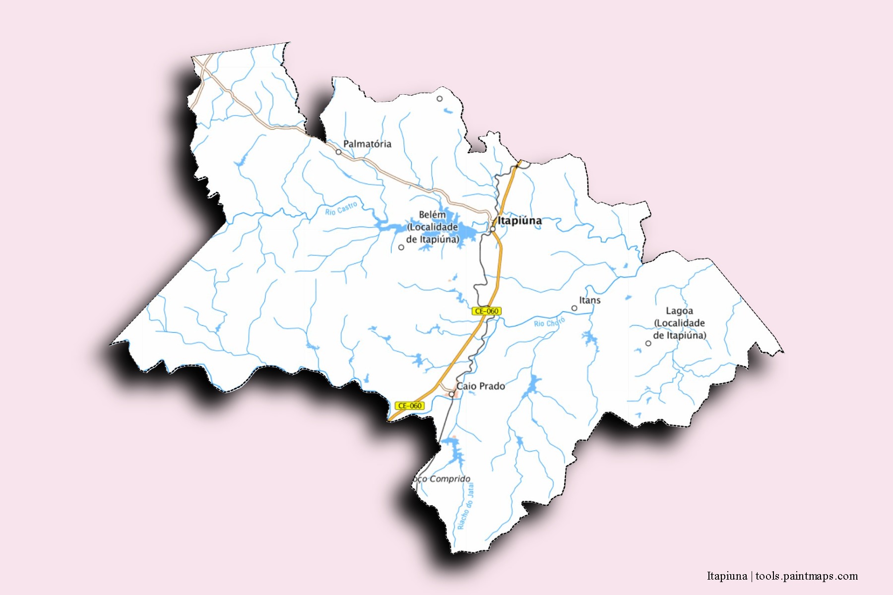 Mapa de barrios y pueblos de Itapiuna con efecto de sombra 3D