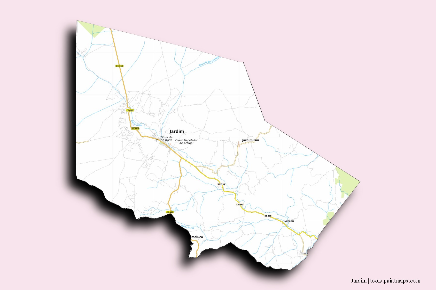 Mapa de barrios y pueblos de Jardim con efecto de sombra 3D
