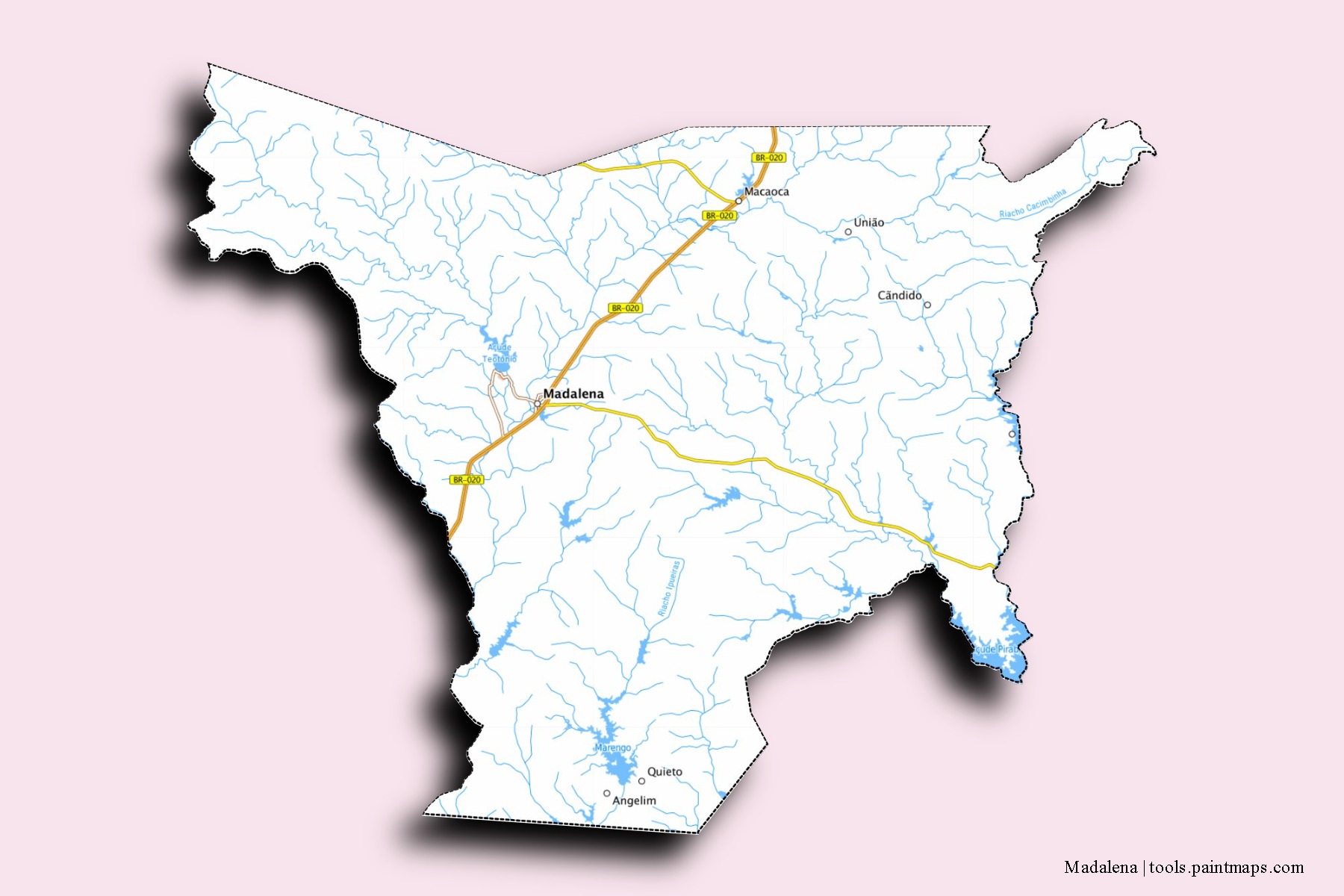 Mapa de barrios y pueblos de Madalena con efecto de sombra 3D