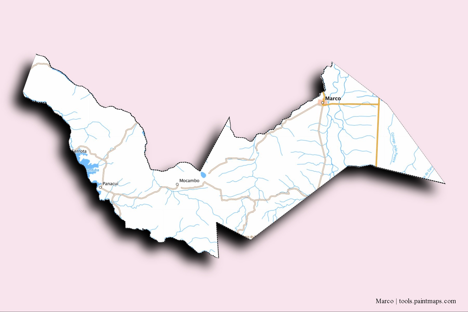 Mapa de barrios y pueblos de Marco con efecto de sombra 3D