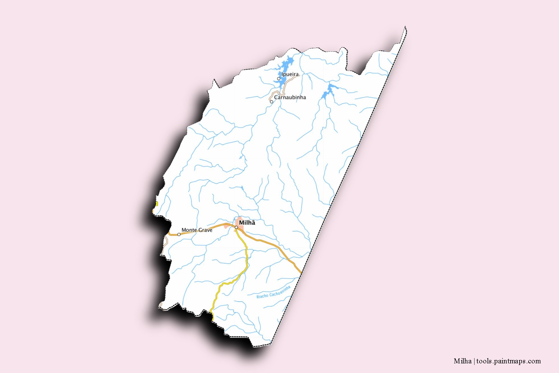 Mapa de barrios y pueblos de Milha con efecto de sombra 3D