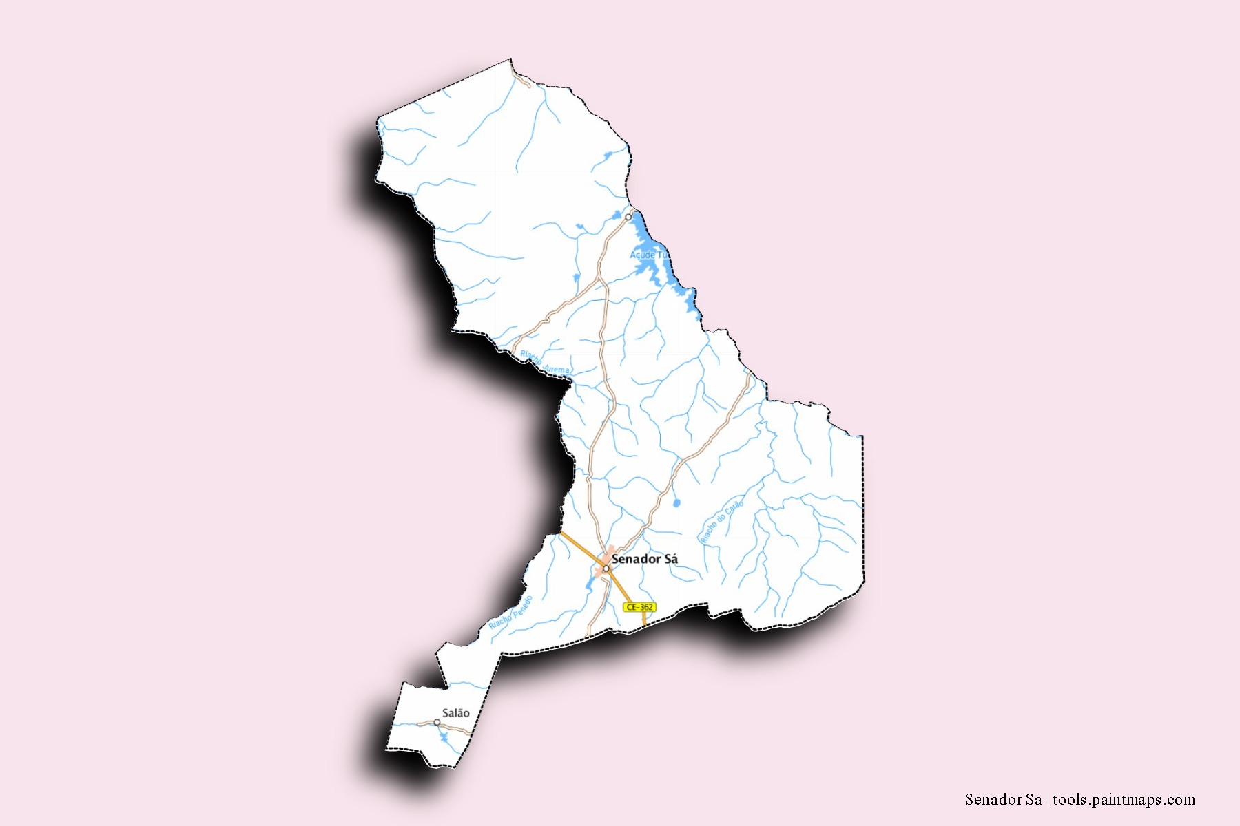 Mapa de barrios y pueblos de Senador Sa con efecto de sombra 3D