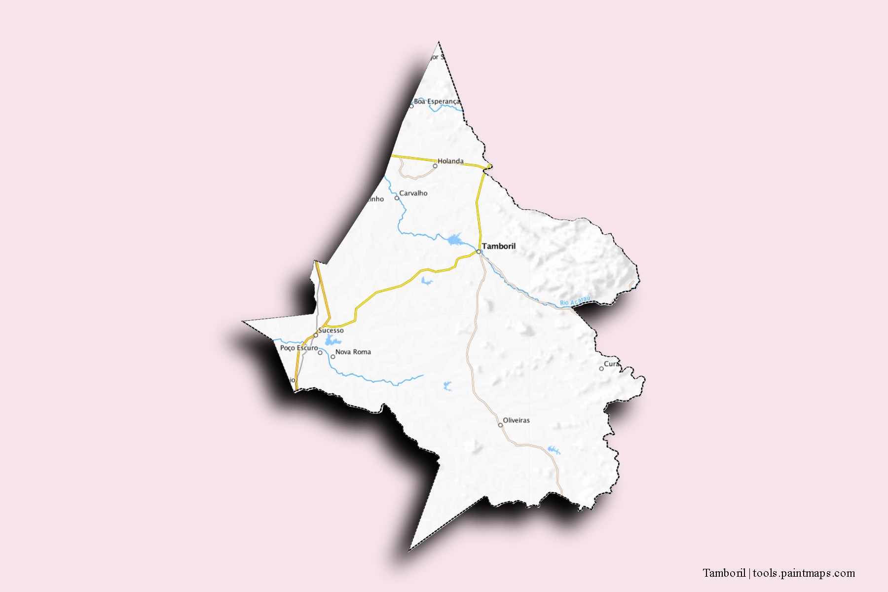 Mapa de barrios y pueblos de Tamboril con efecto de sombra 3D