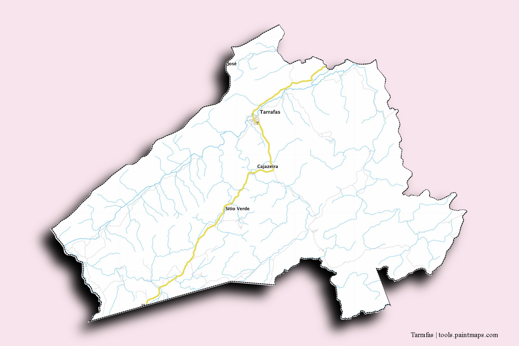 Mapa de barrios y pueblos de Tarrafas con efecto de sombra 3D