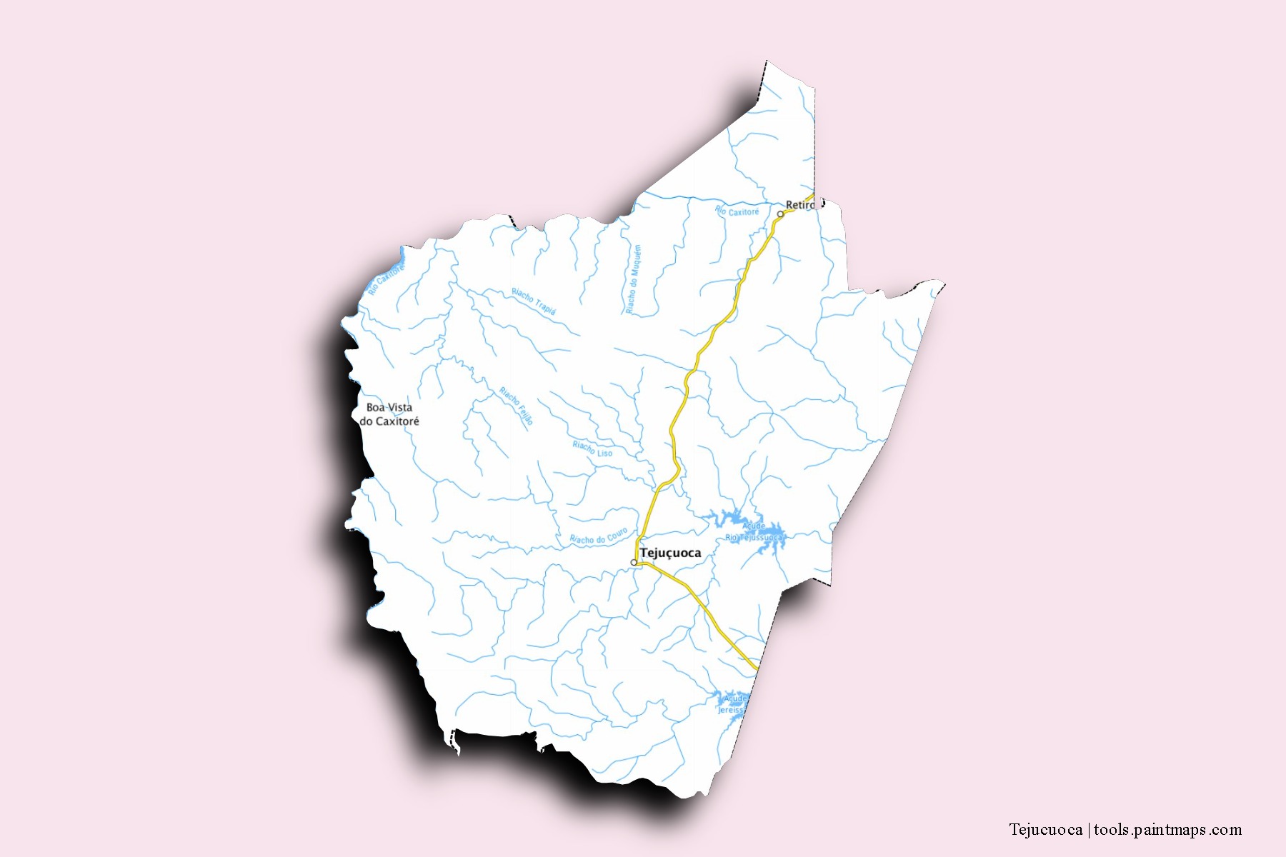 Mapa de barrios y pueblos de Tejucuoca con efecto de sombra 3D