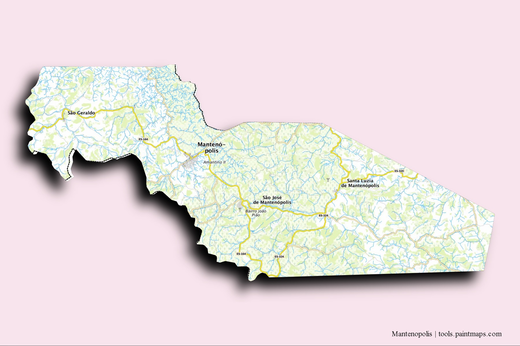 Mantenopolis neighborhoods and villages map with 3D shadow effect