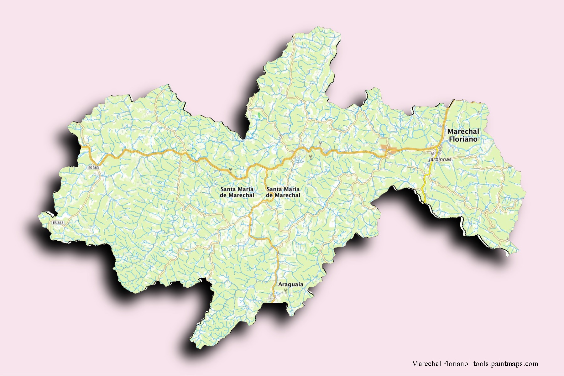 Marechal Floriano neighborhoods and villages map with 3D shadow effect