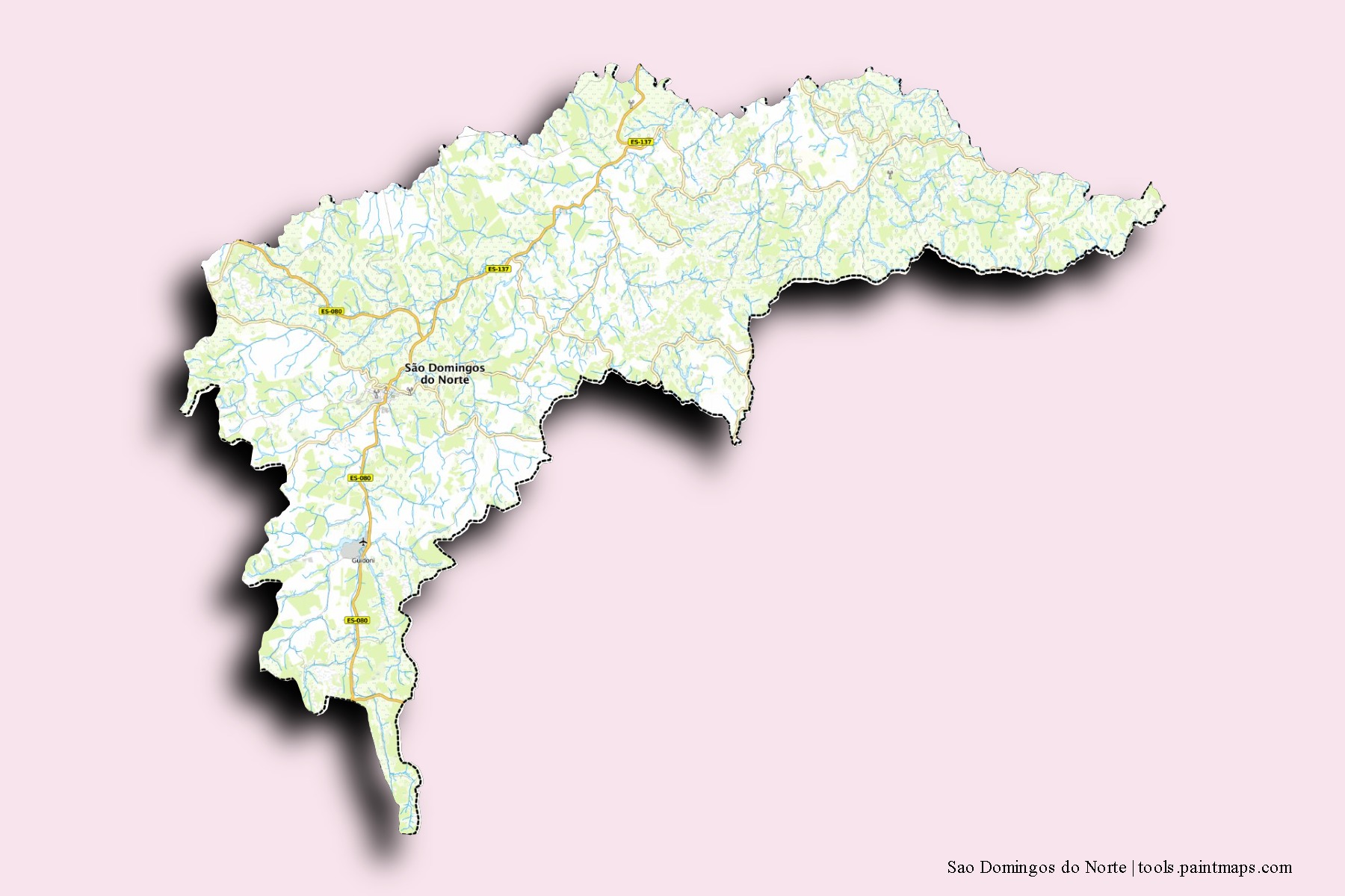 Sao Domingos do Norte neighborhoods and villages map with 3D shadow effect