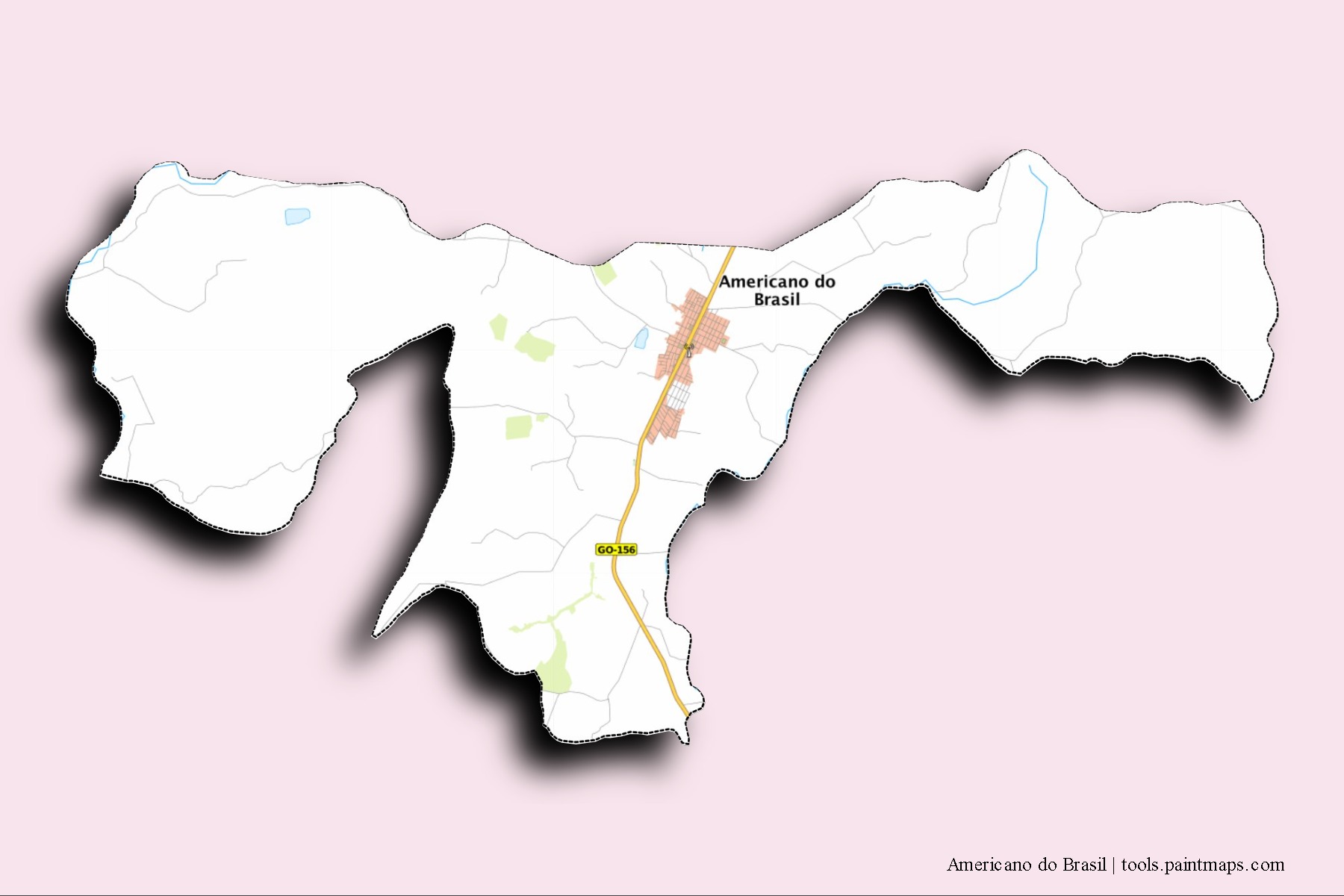 Mapa de barrios y pueblos de Americano do Brasil con efecto de sombra 3D