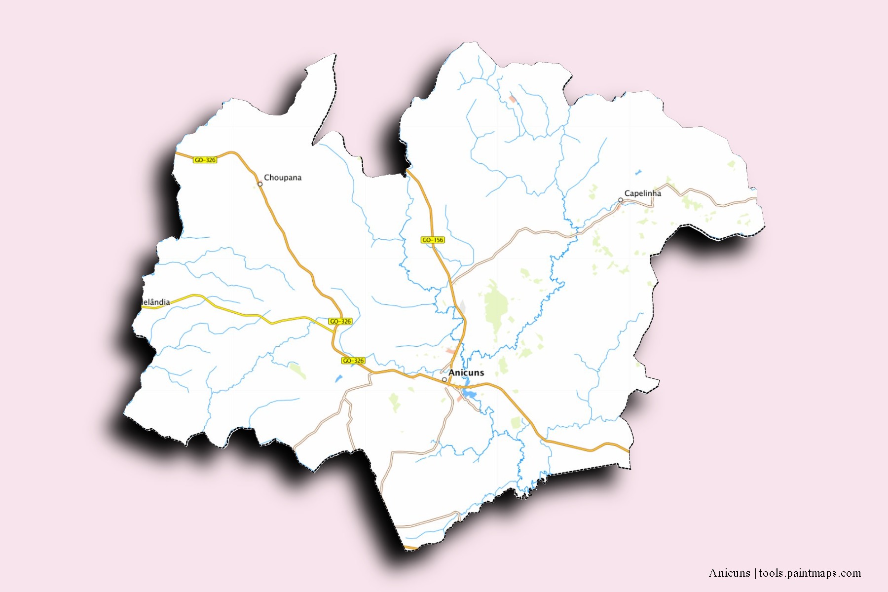 Mapa de barrios y pueblos de Anicuns con efecto de sombra 3D