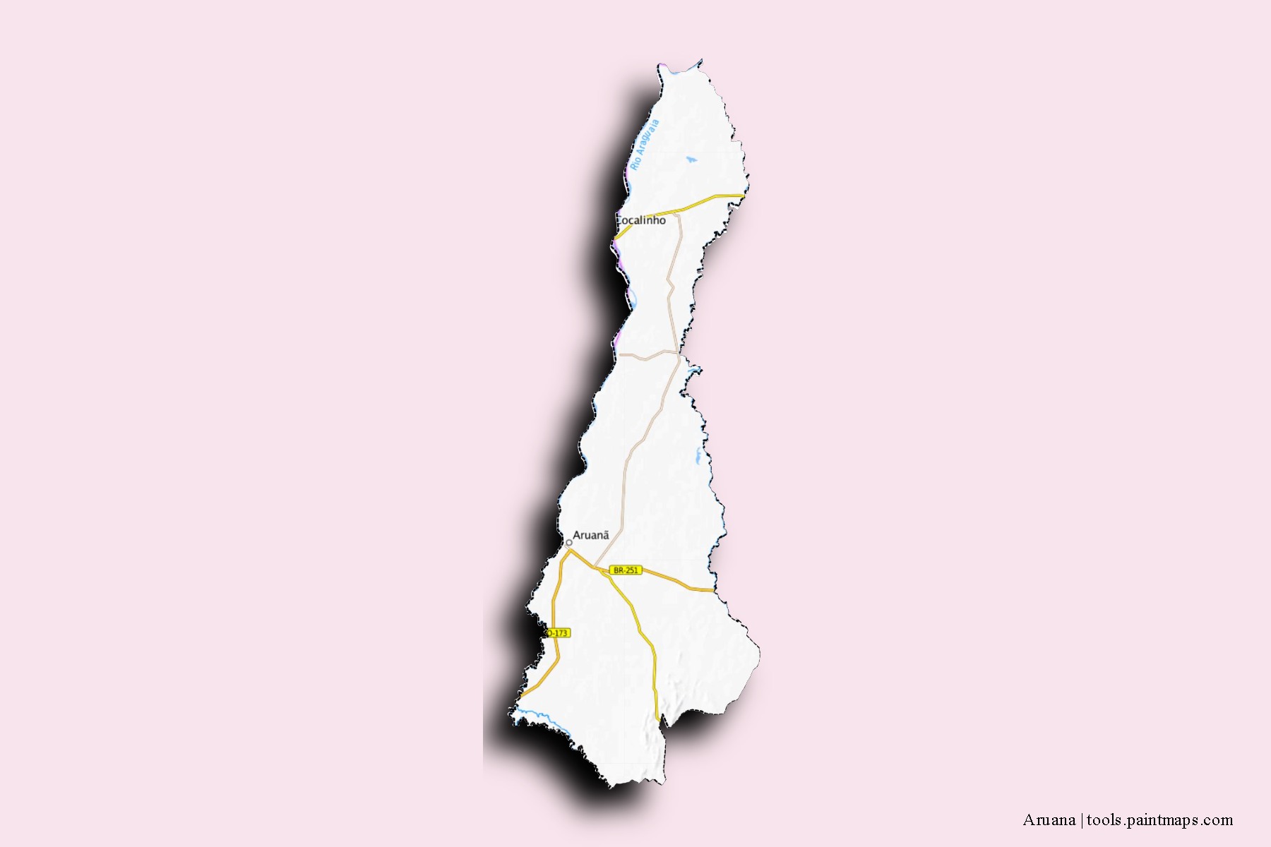 Mapa de barrios y pueblos de Aruana con efecto de sombra 3D