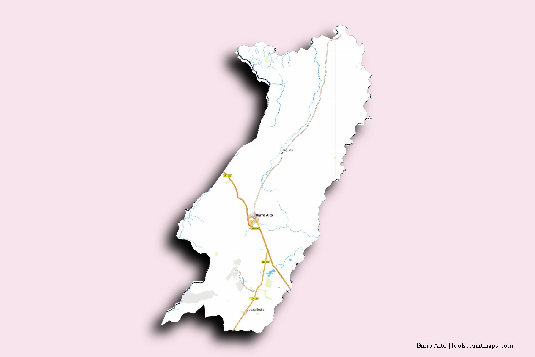 Mapa de barrios y pueblos de Barro Alto con efecto de sombra 3D