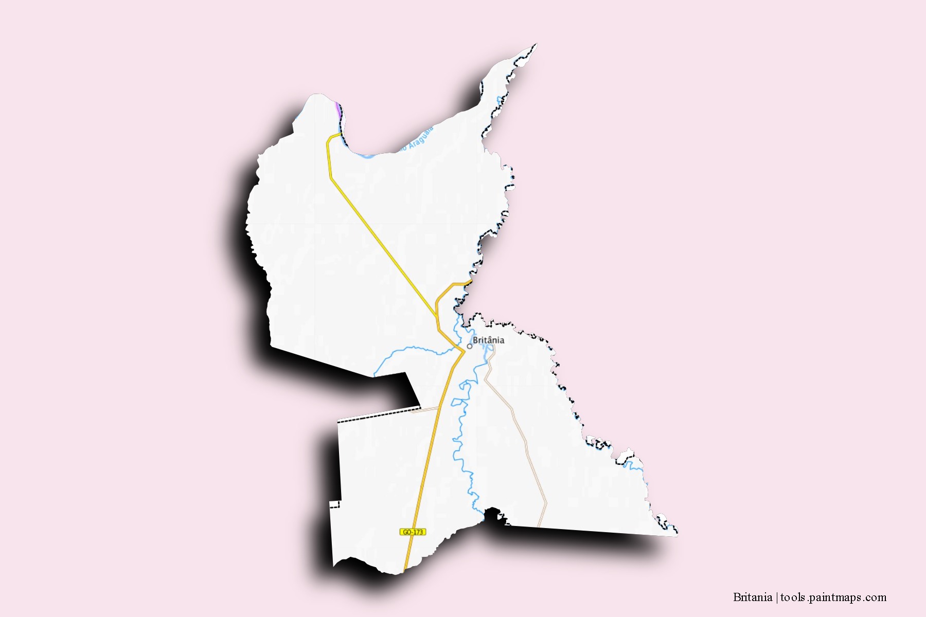 Britania neighborhoods and villages map with 3D shadow effect