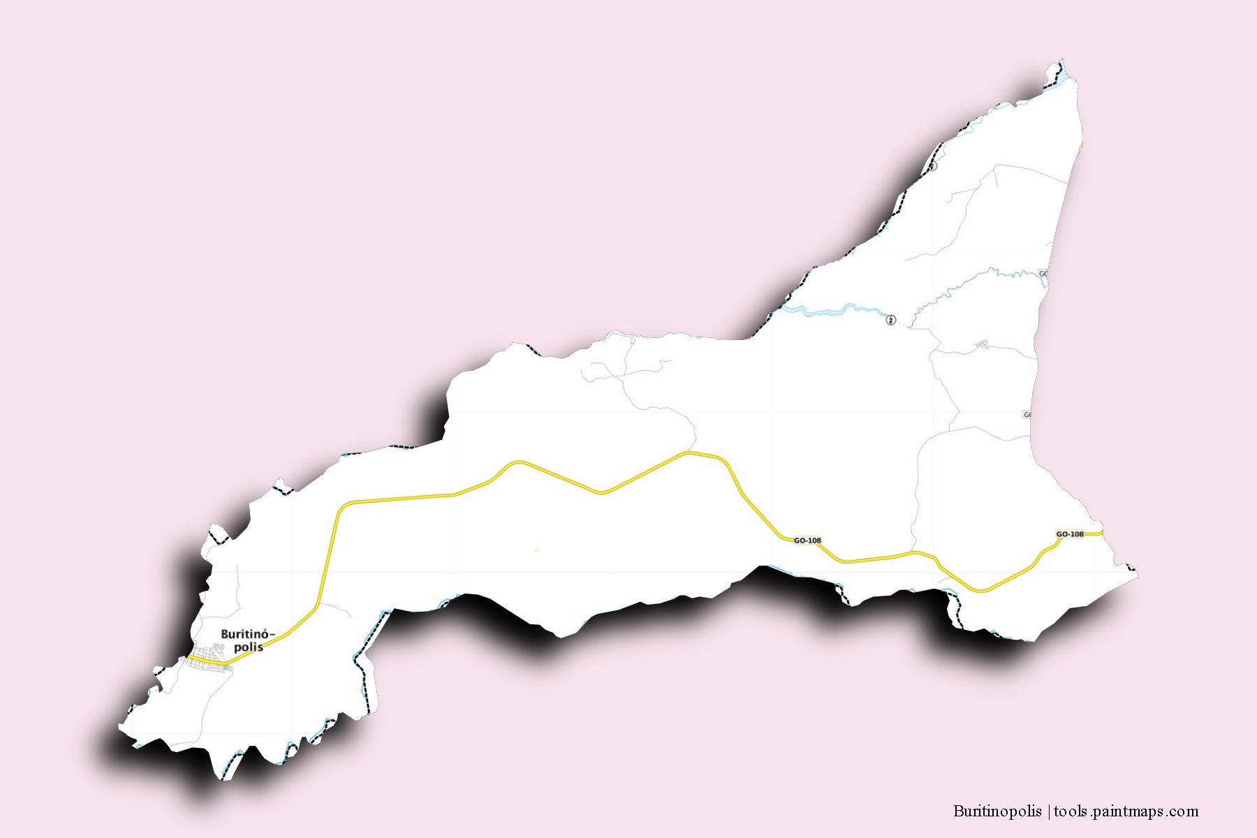 Buritinopolis neighborhoods and villages map with 3D shadow effect