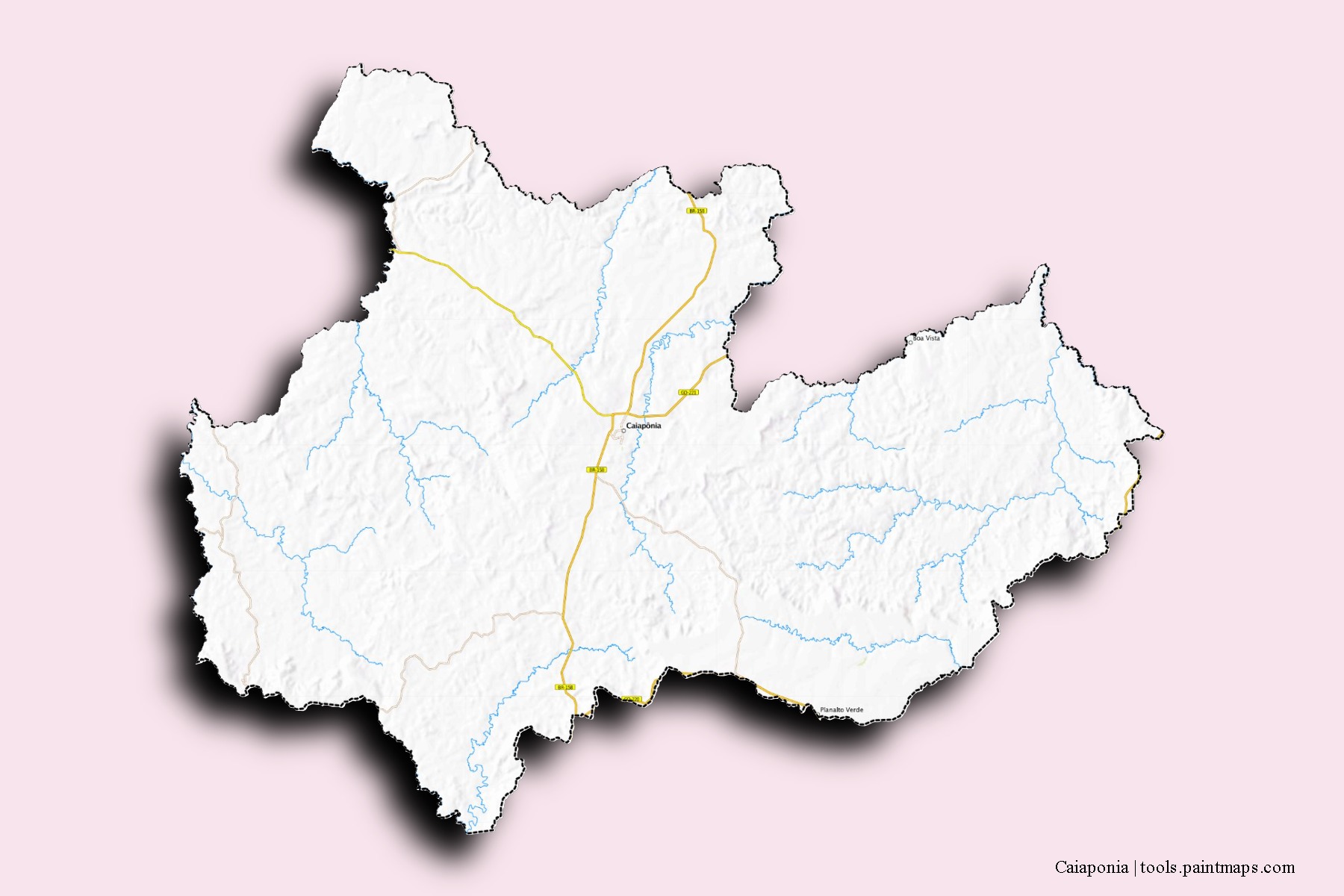 Caiaponia neighborhoods and villages map with 3D shadow effect