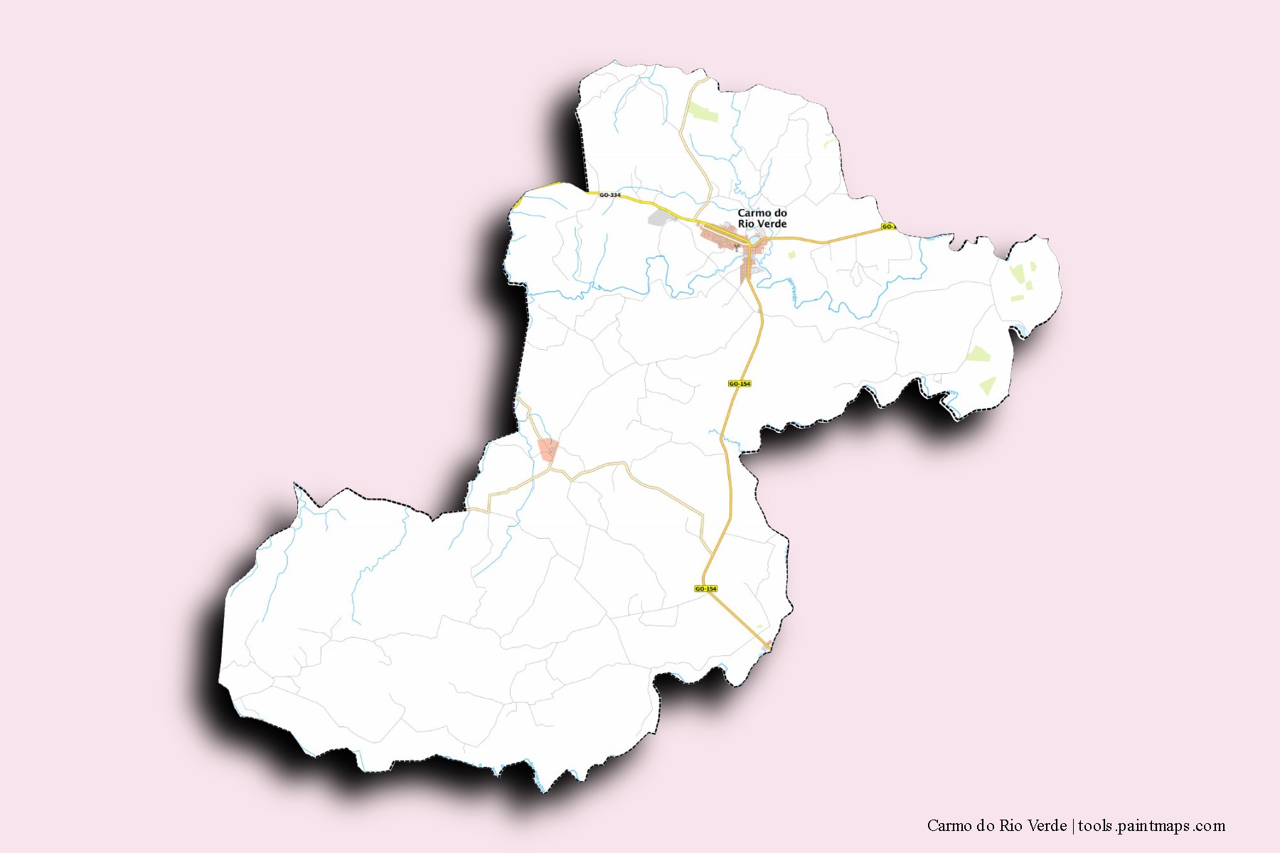 Mapa de barrios y pueblos de Carmo do Rio Verde con efecto de sombra 3D