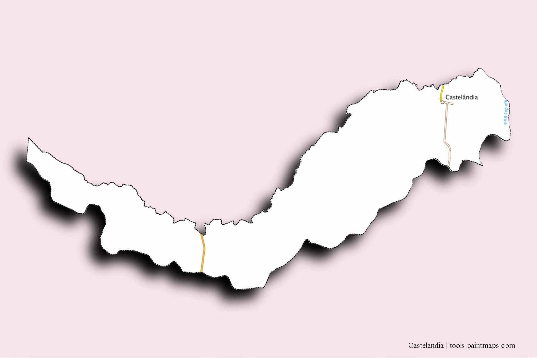 Castelandia neighborhoods and villages map with 3D shadow effect