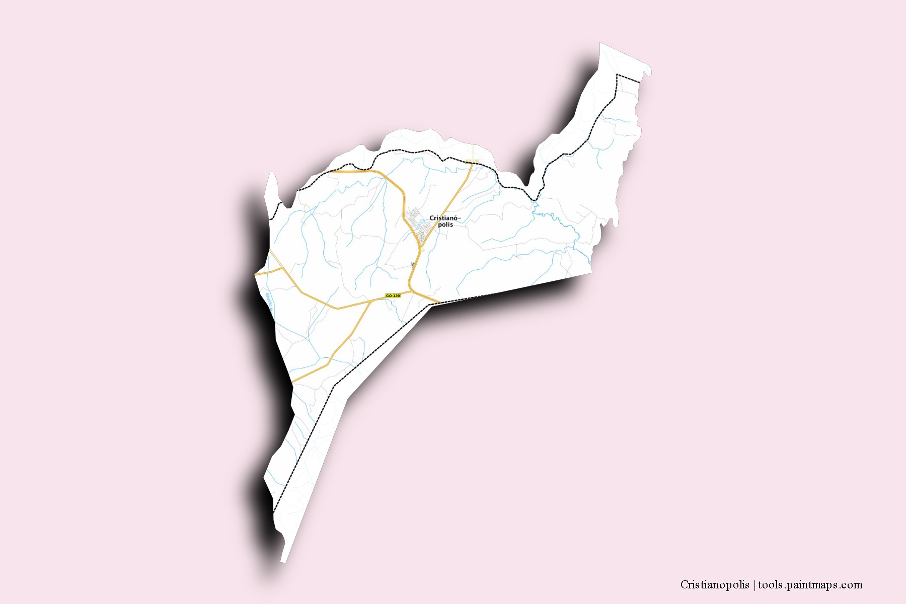 Mapa de barrios y pueblos de Cristianopolis con efecto de sombra 3D