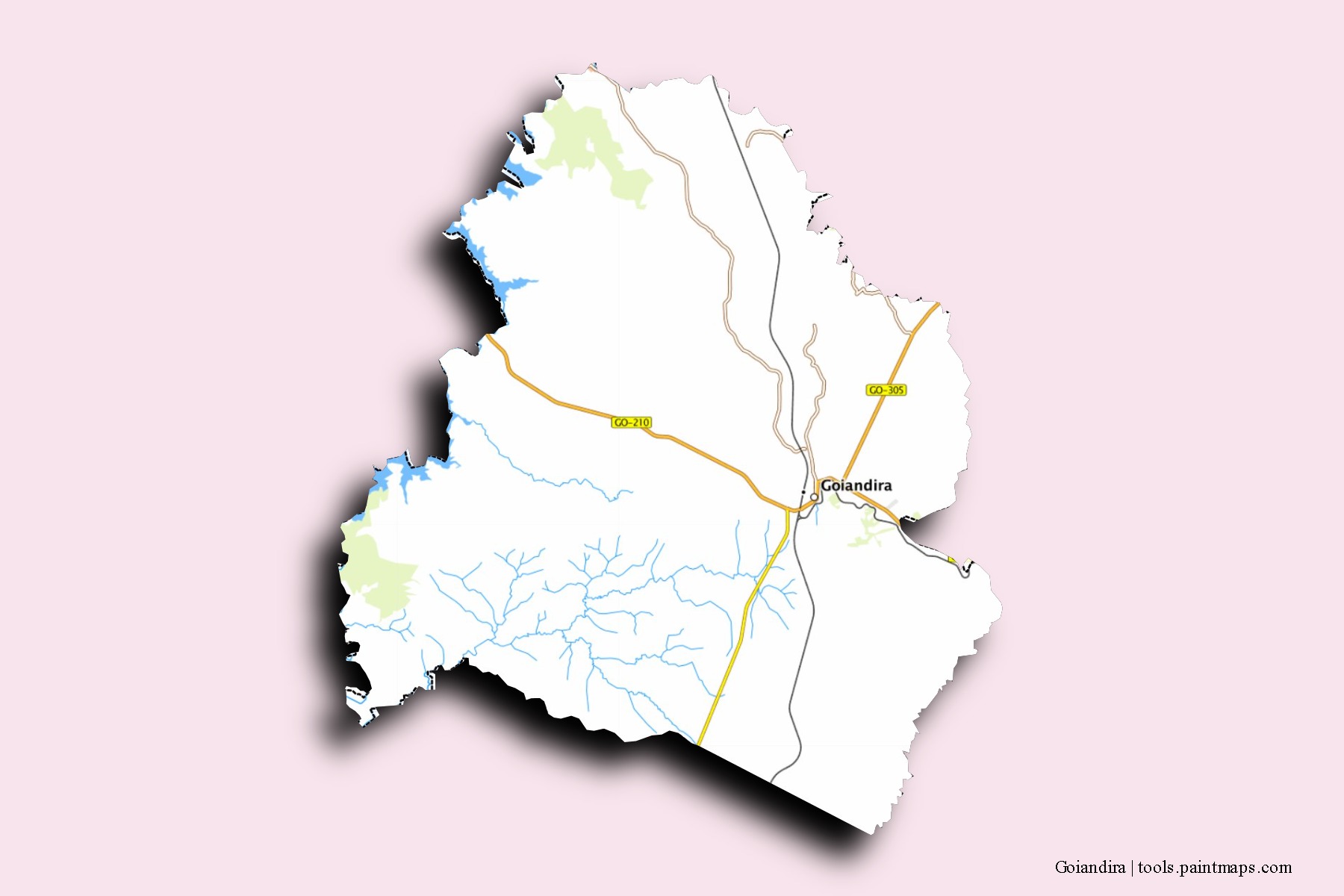 Mapa de barrios y pueblos de Goiandira con efecto de sombra 3D