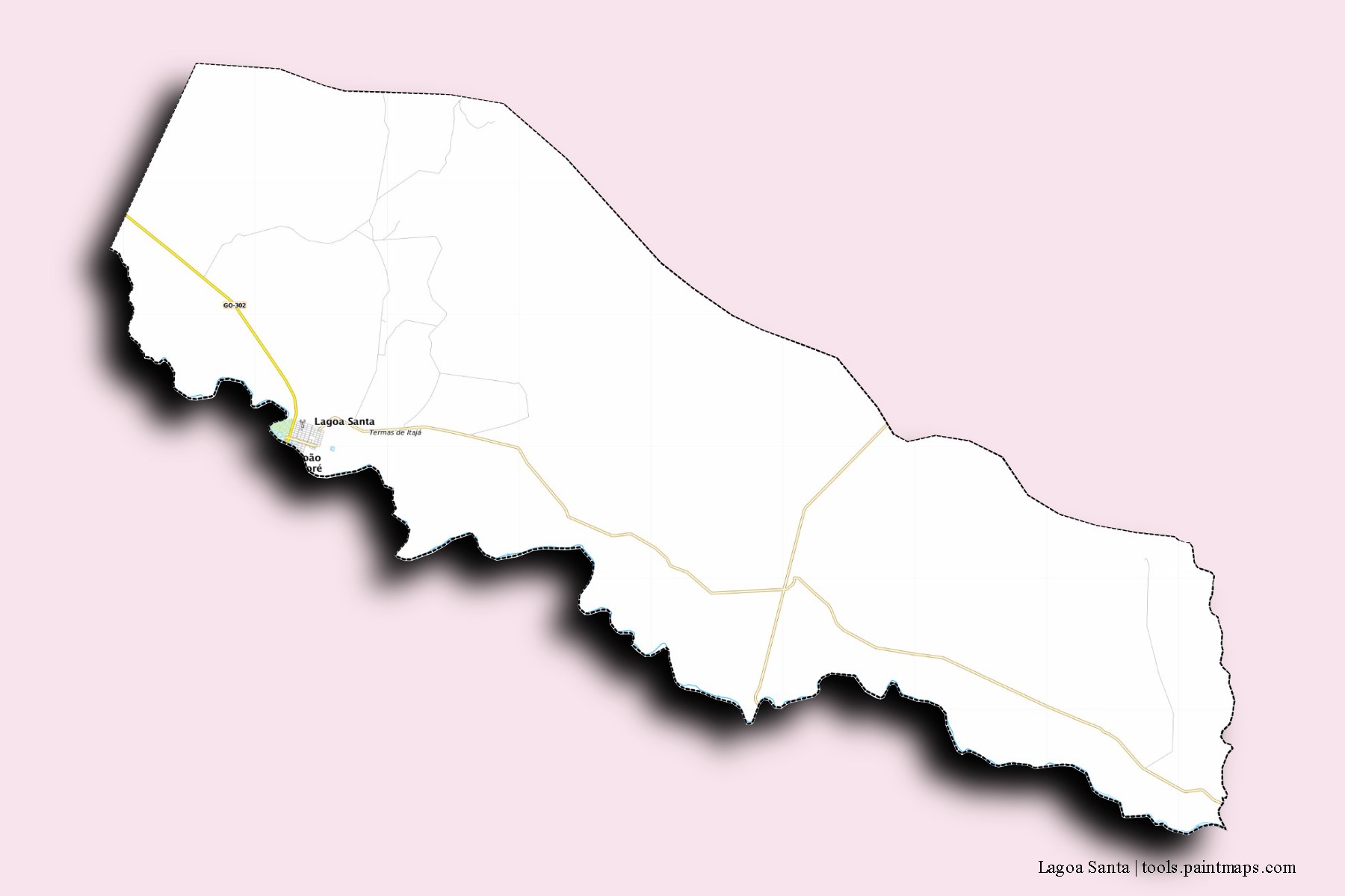 Mapa de barrios y pueblos de Lagoa Santa con efecto de sombra 3D