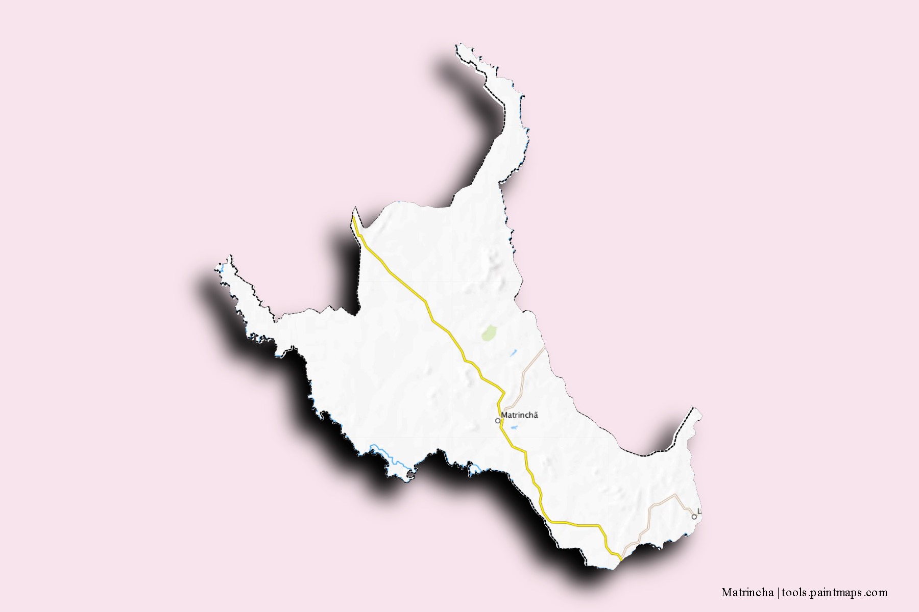 Mapa de barrios y pueblos de Matrincha con efecto de sombra 3D