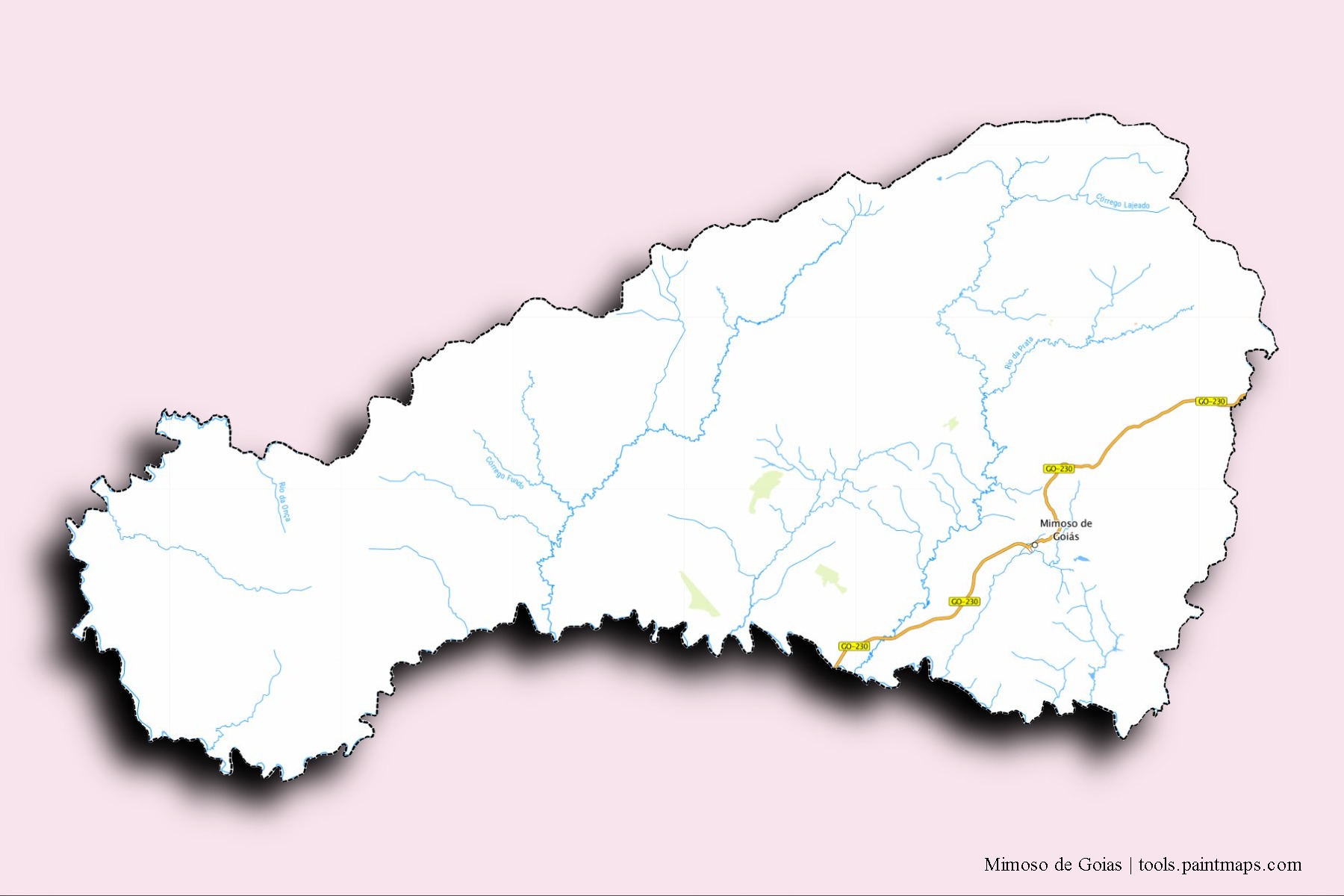 Mapa de barrios y pueblos de Mimoso de Goias con efecto de sombra 3D