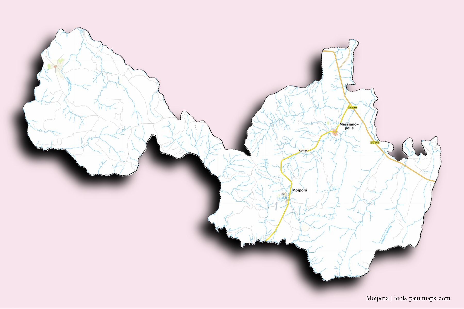 Mapa de barrios y pueblos de Moipora con efecto de sombra 3D