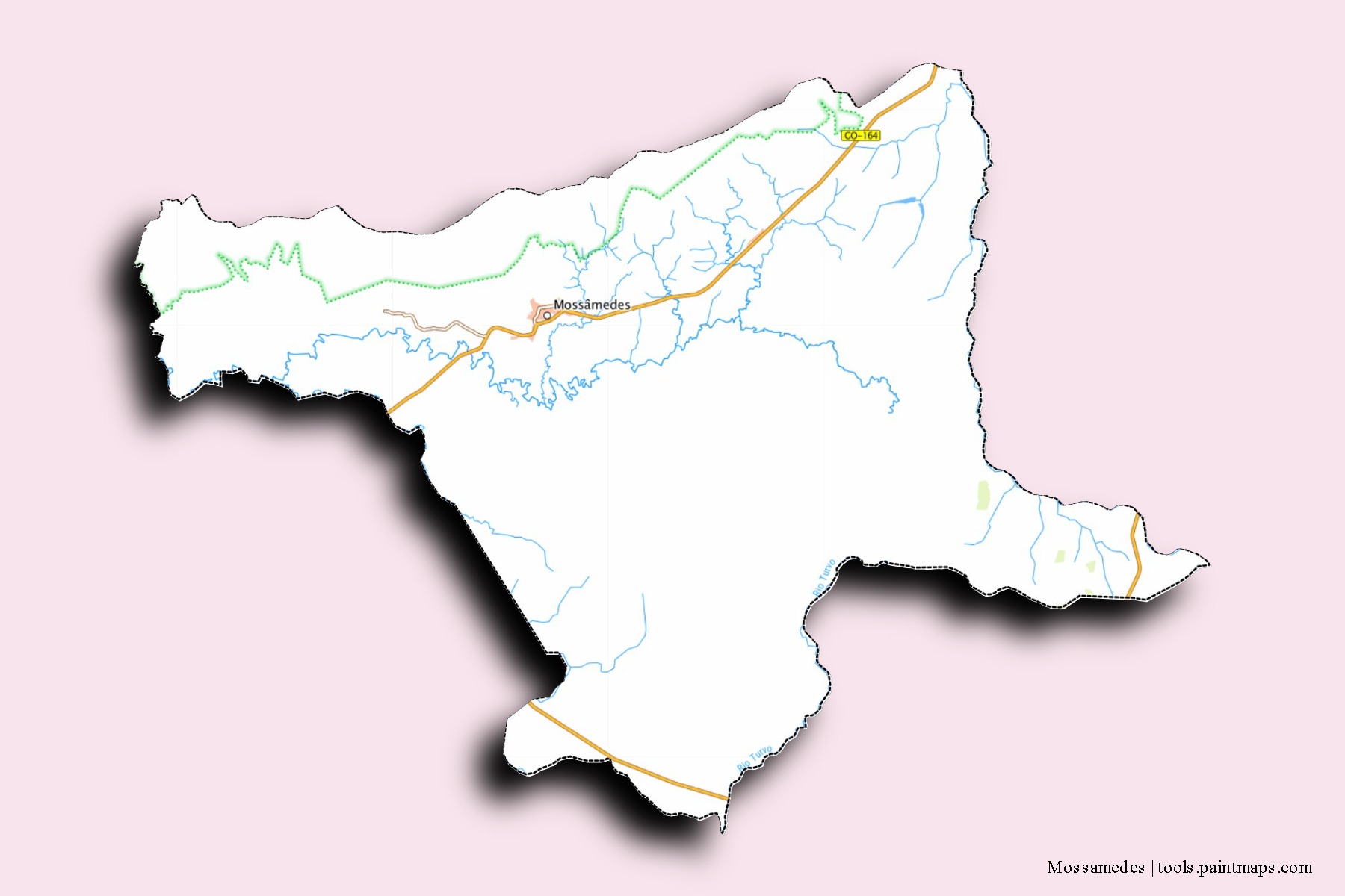 Mossamedes neighborhoods and villages map with 3D shadow effect