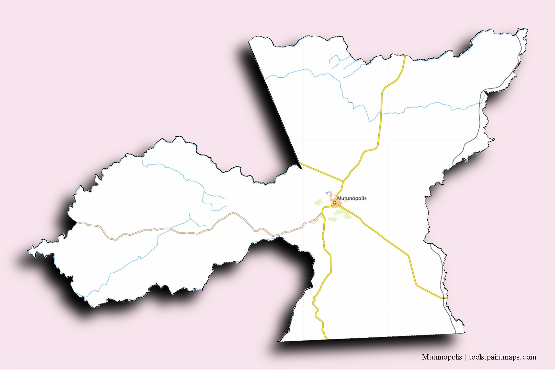 Mapa de barrios y pueblos de Mutunopolis con efecto de sombra 3D