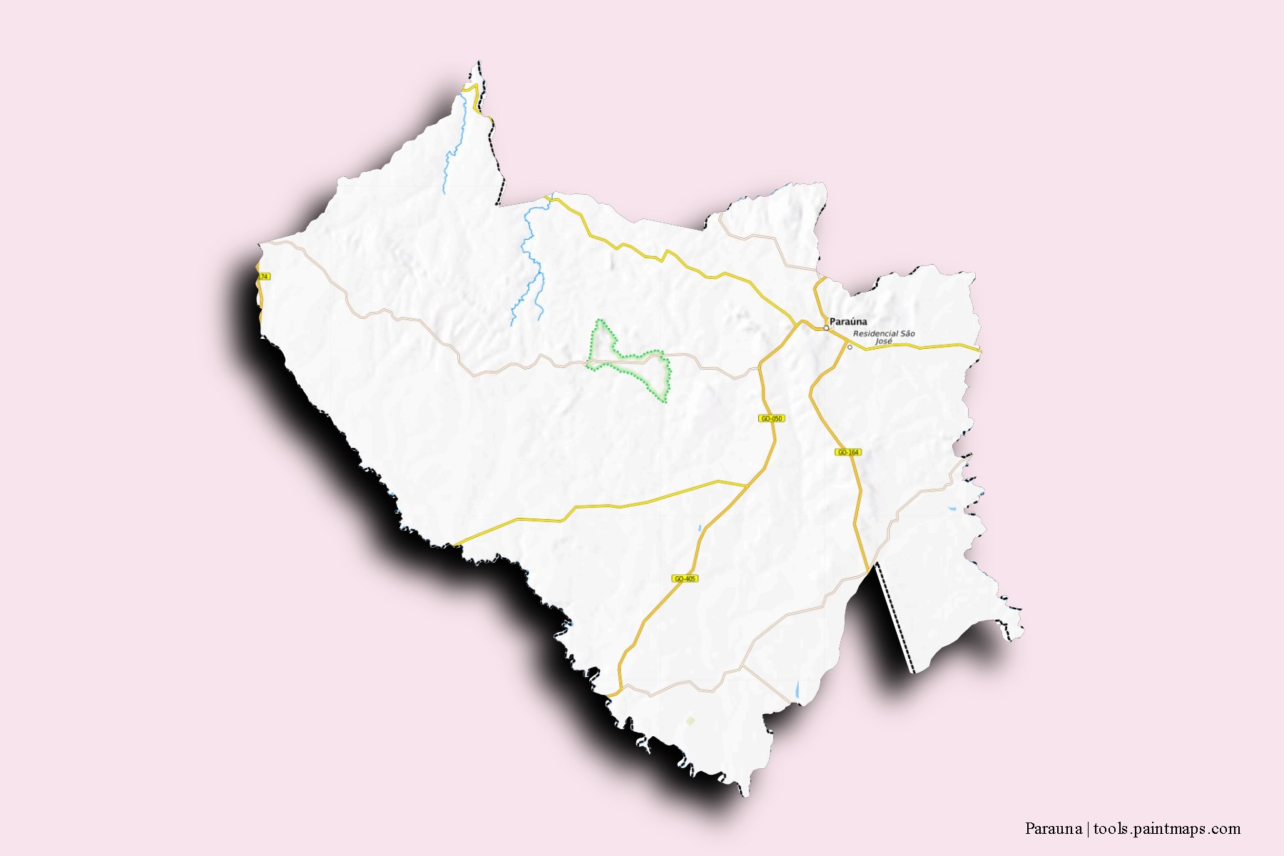 Mapa de barrios y pueblos de Parauna con efecto de sombra 3D