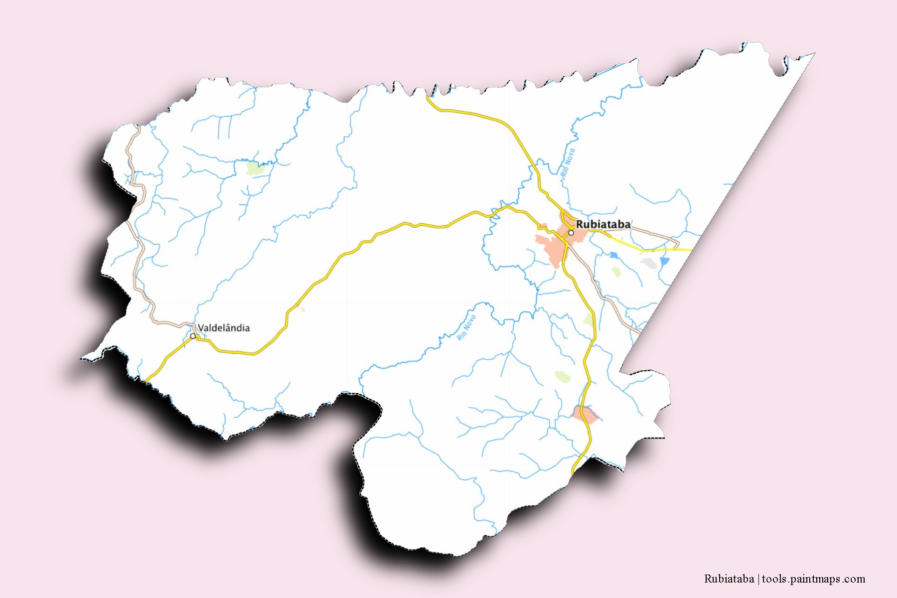 Mapa de barrios y pueblos de Rubiataba con efecto de sombra 3D