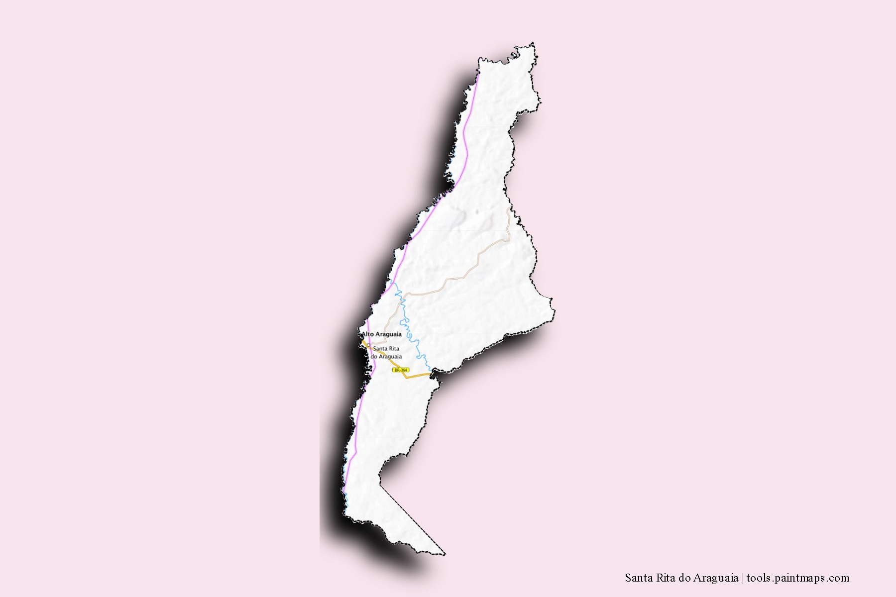 Mapa de barrios y pueblos de Santa Rita do Araguaia con efecto de sombra 3D