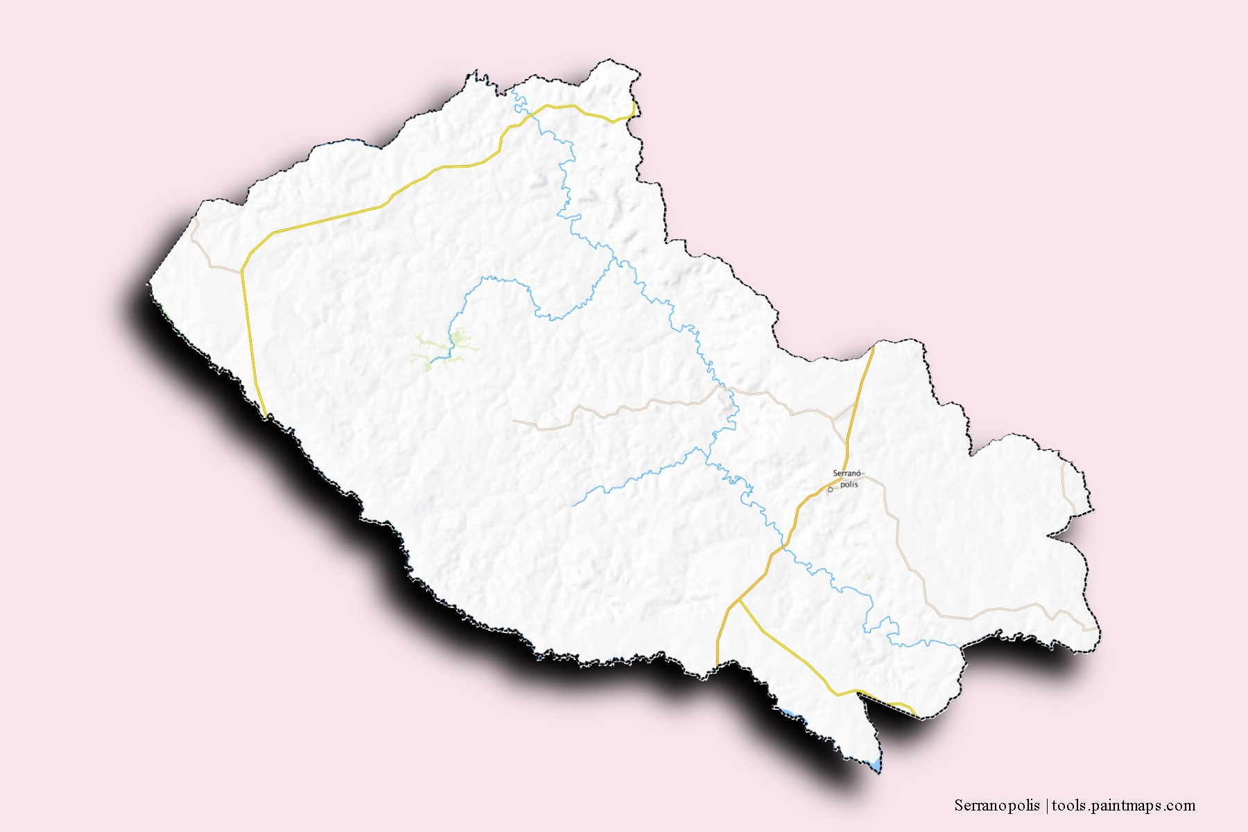 Serranopolis neighborhoods and villages map with 3D shadow effect